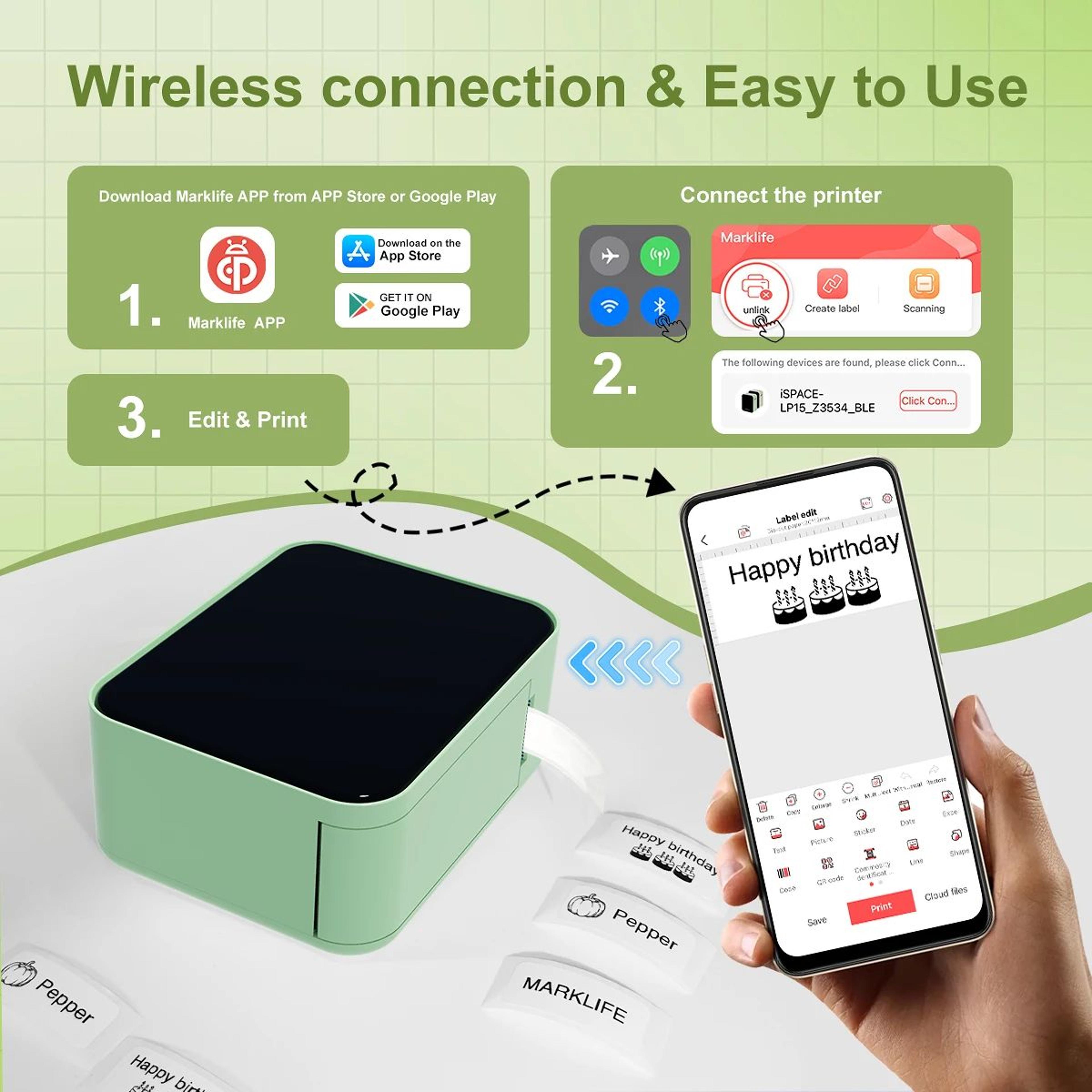 portable bluetooth thermal label printer with inkless sticker printing