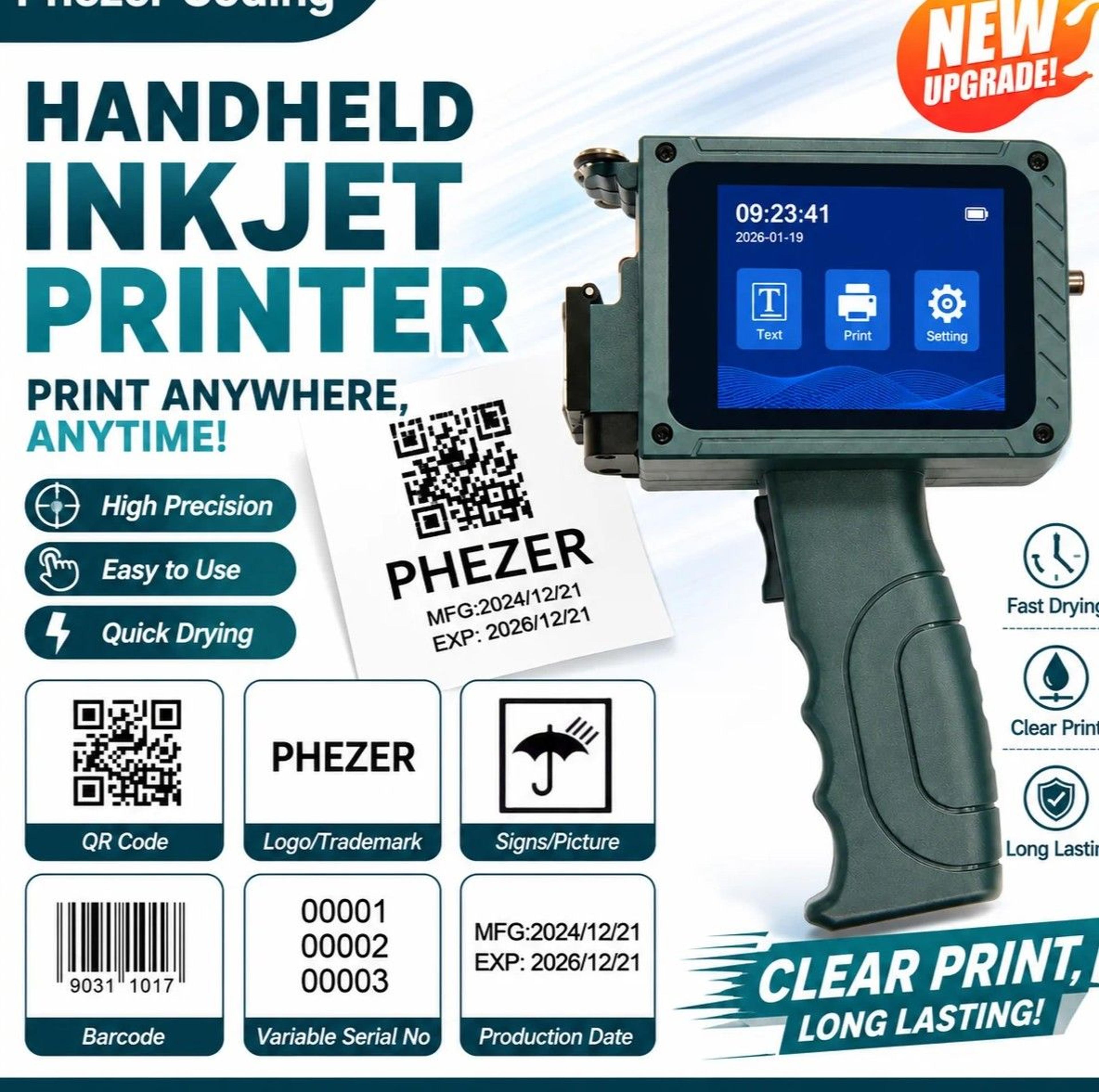 portable handheld inkjet printer 0.5 inch mini coding machine for qr codes, barcodes and logos