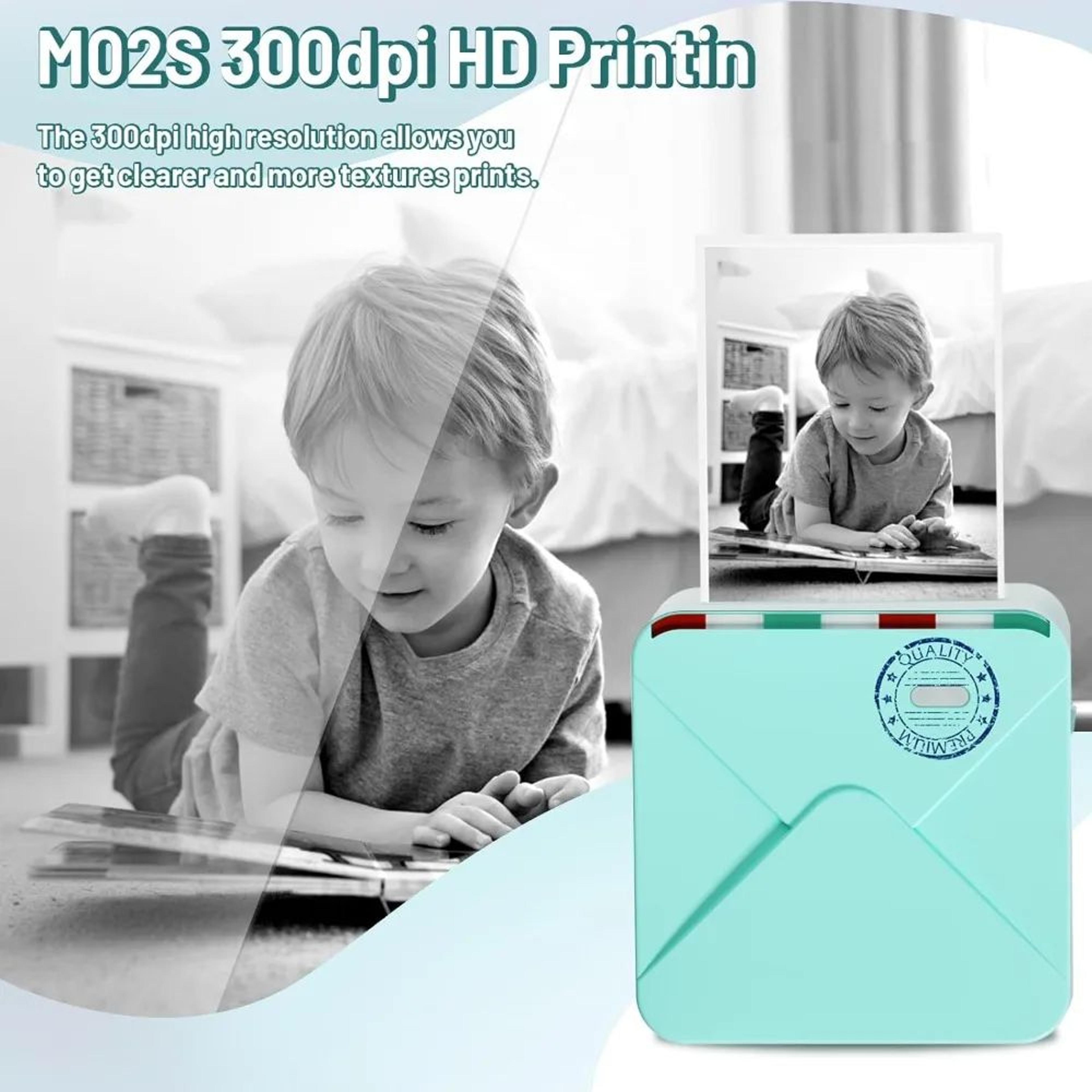 portable mini thermal printer 300 dpi inkless pocket printer with bluetooth and self-adhesive paper