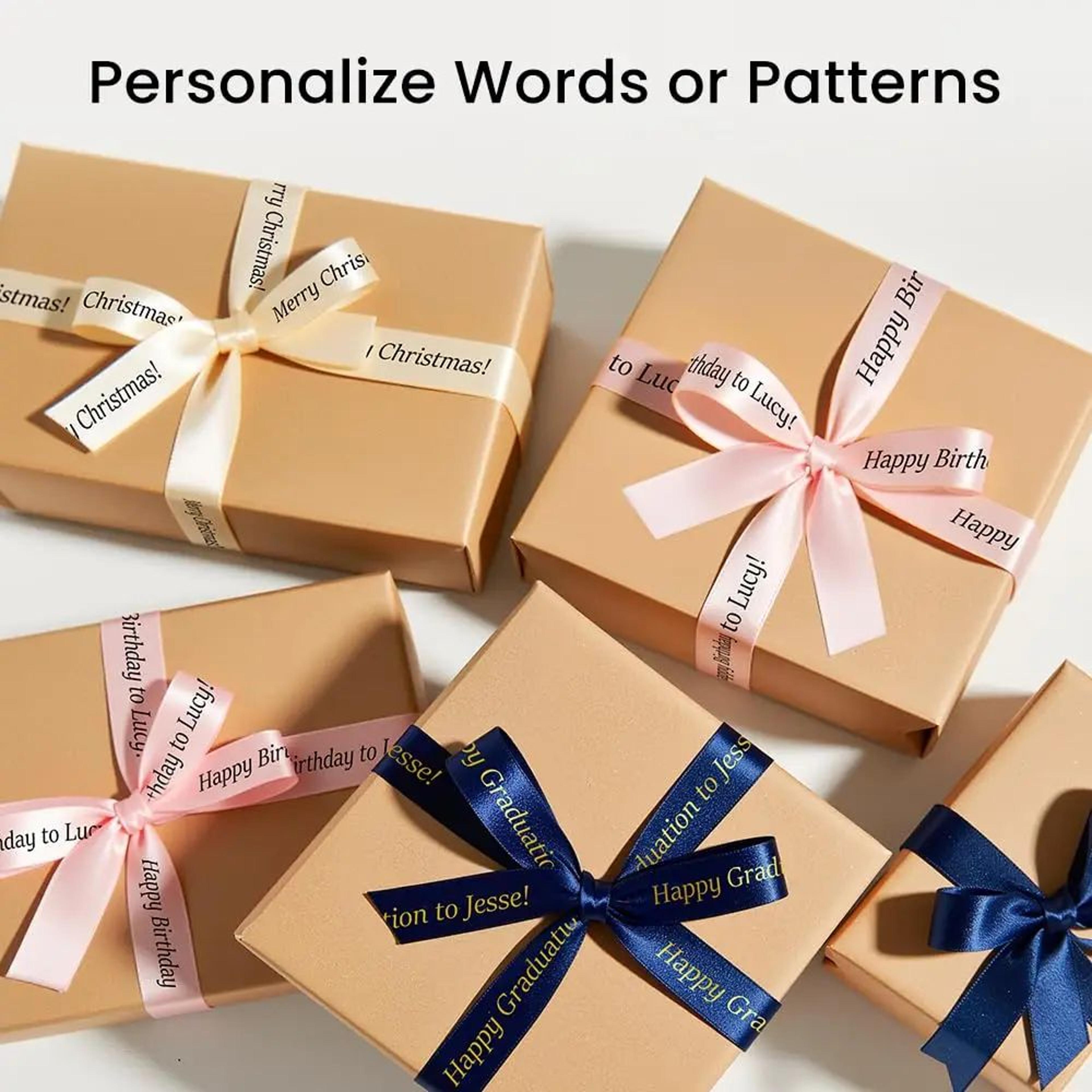 navy blue satin ribbon with gold print for gift wrapping and wedding decorations
