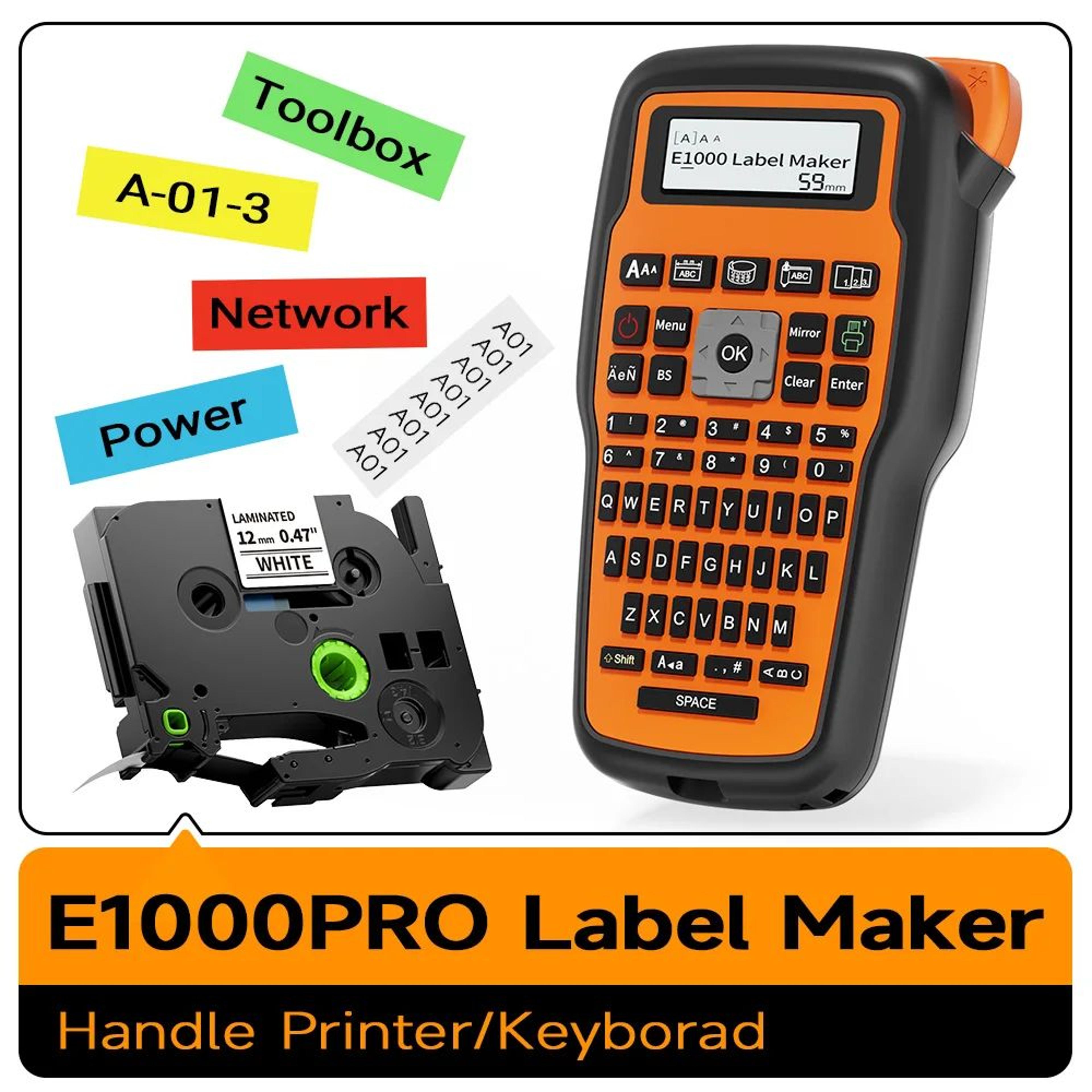 e1000 pro portable label maker machine with usb-c power and custom fonts