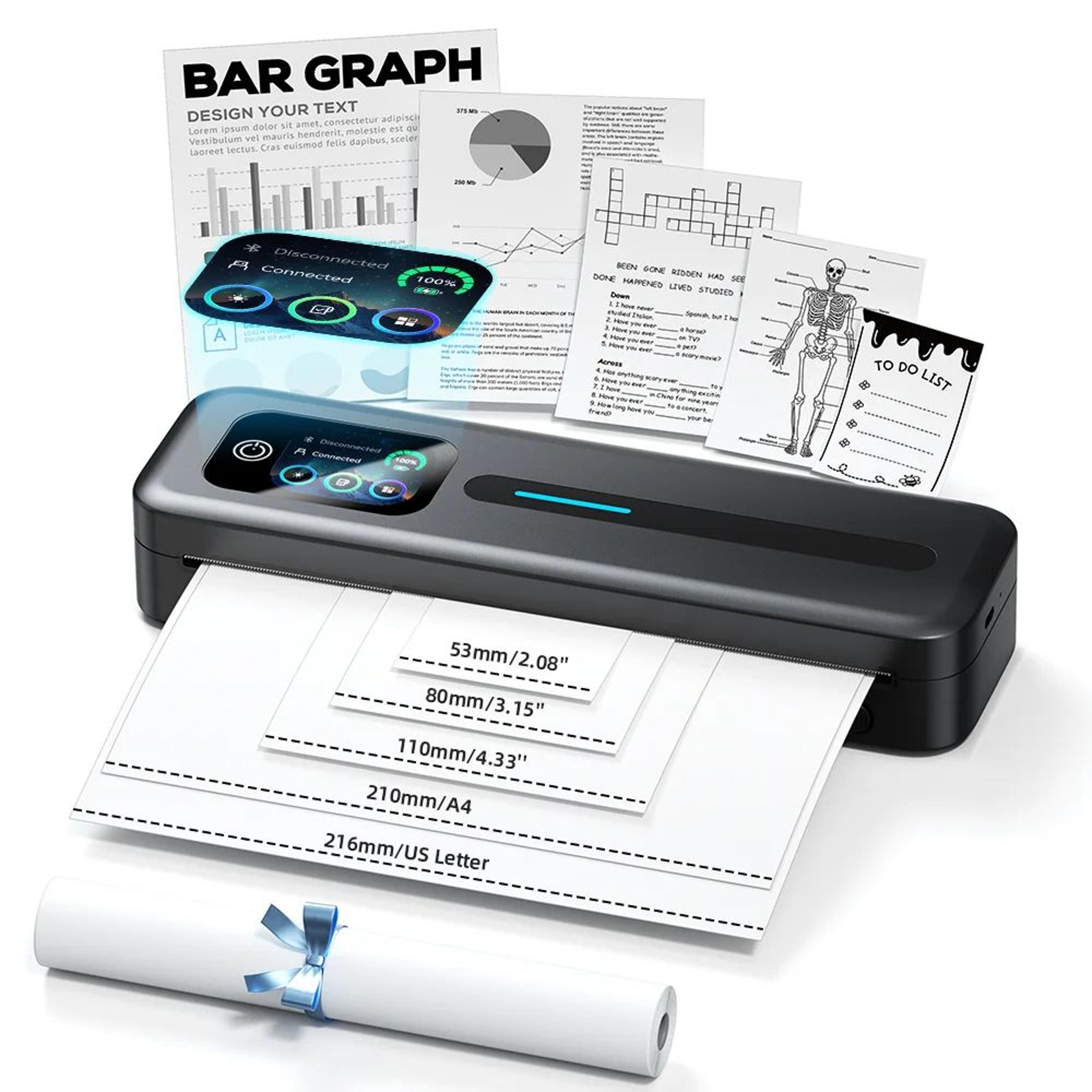 portable bluetooth thermal printer with touchscreen for a4 and us letter paper