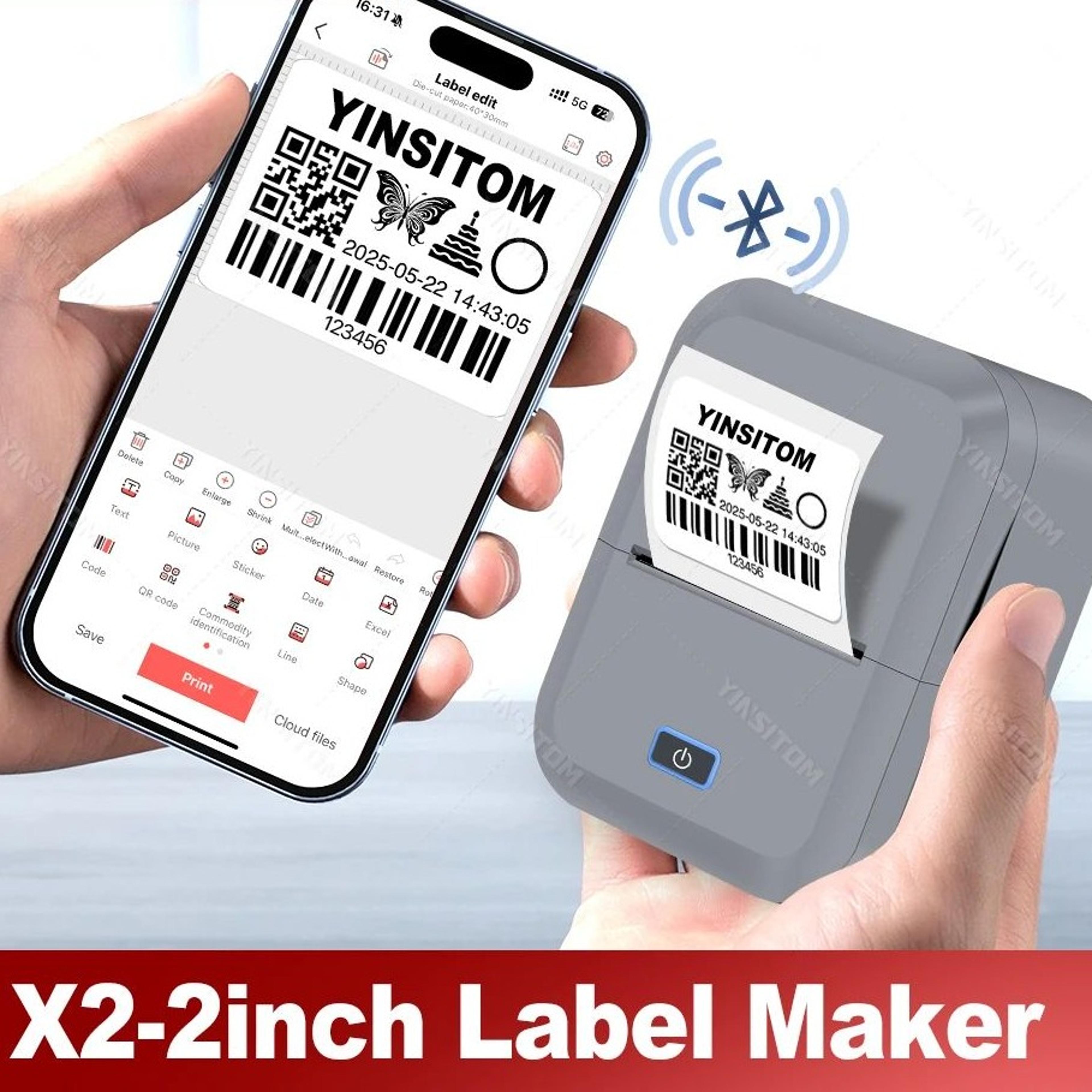 wireless bluetooth thermal label printer 20-50mm for barcode and organization