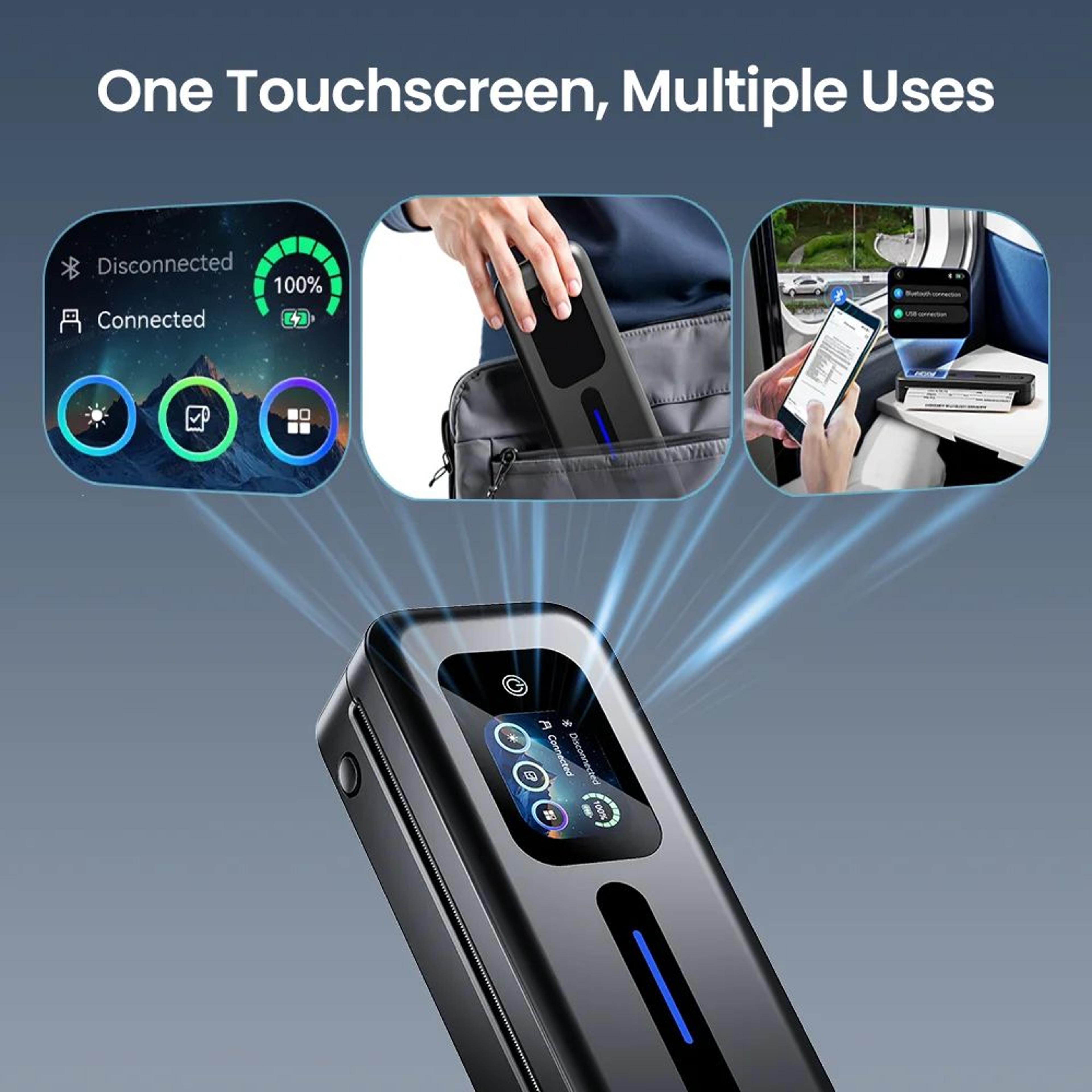 portable a4 thermal printer with touchscreen and wireless bluetooth