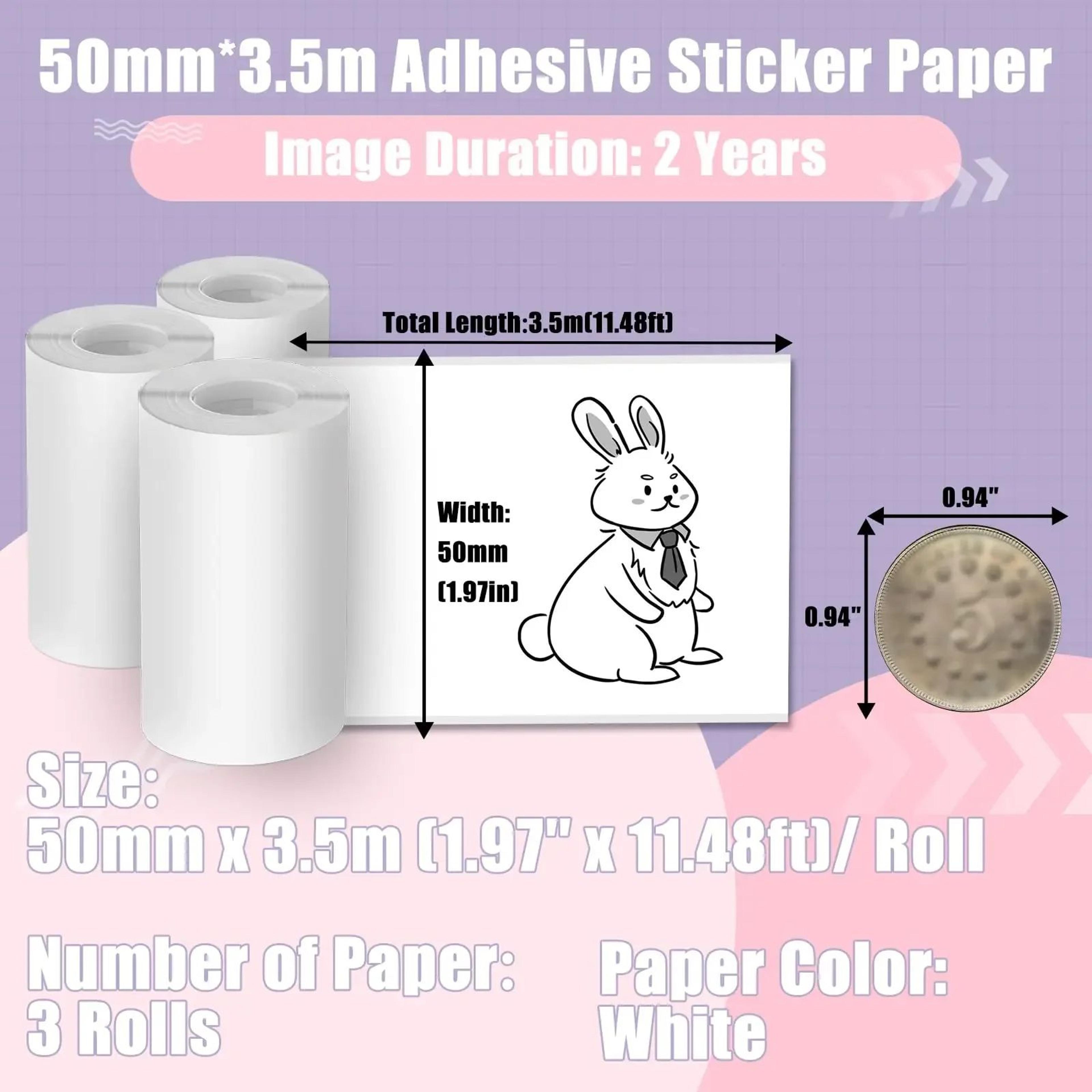 3 rolls waterproof adhesive thermal sticker paper 1.97 inch x 137.8 inch for mini printers