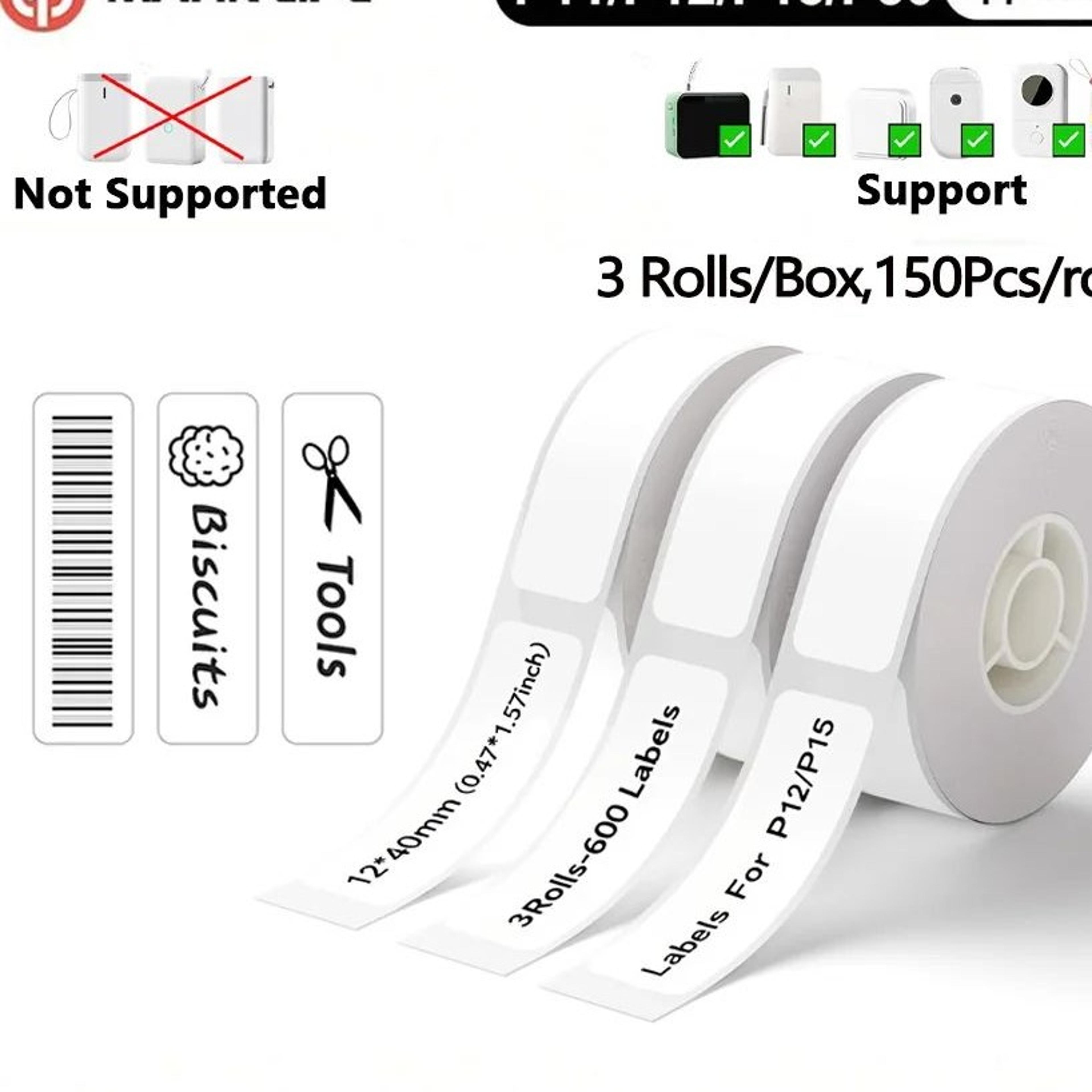 3 rolls self-adhesive thermal label stickers for portable label printers