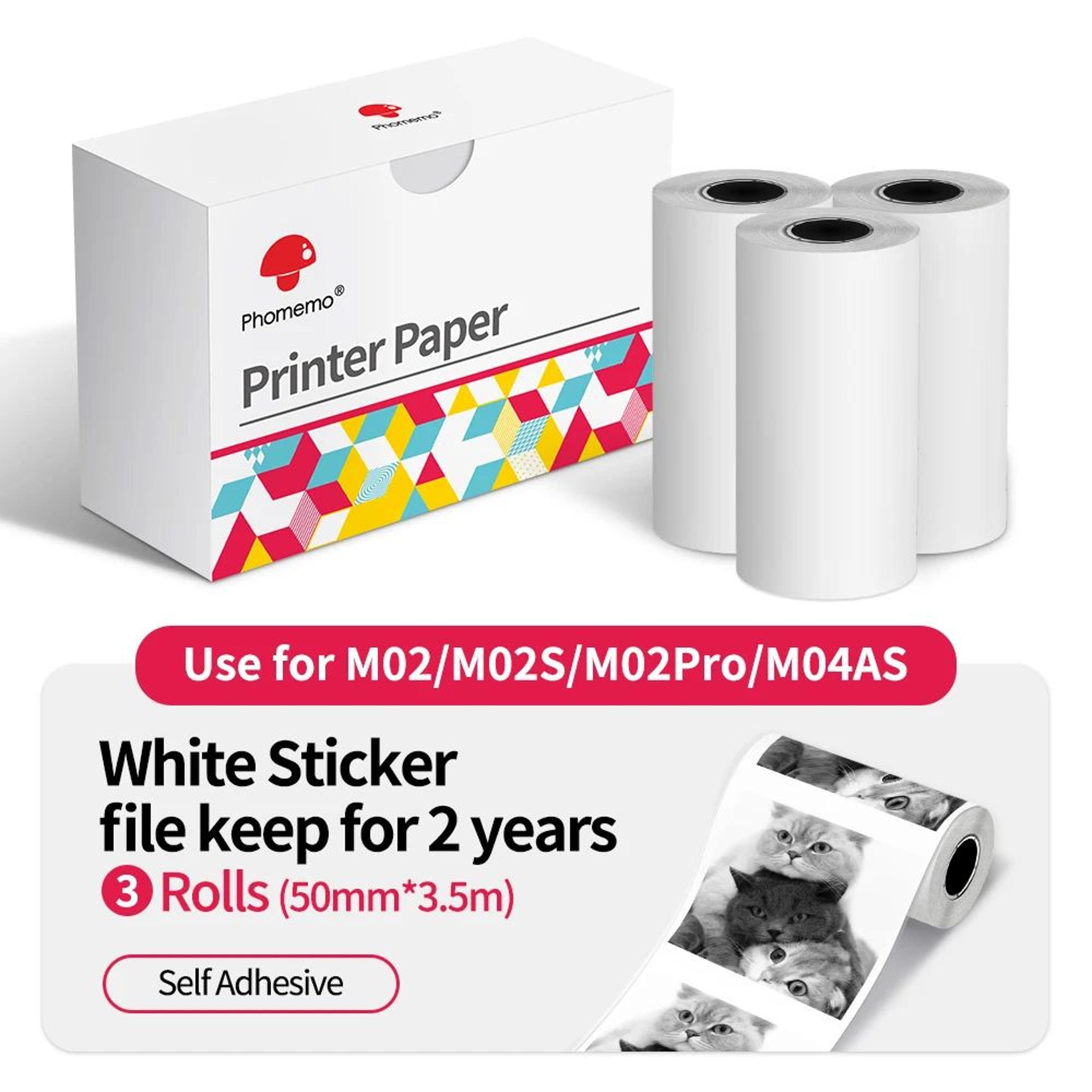 3 rolls mini thermal sticker paper for portable photo printers, journaling and diy crafts