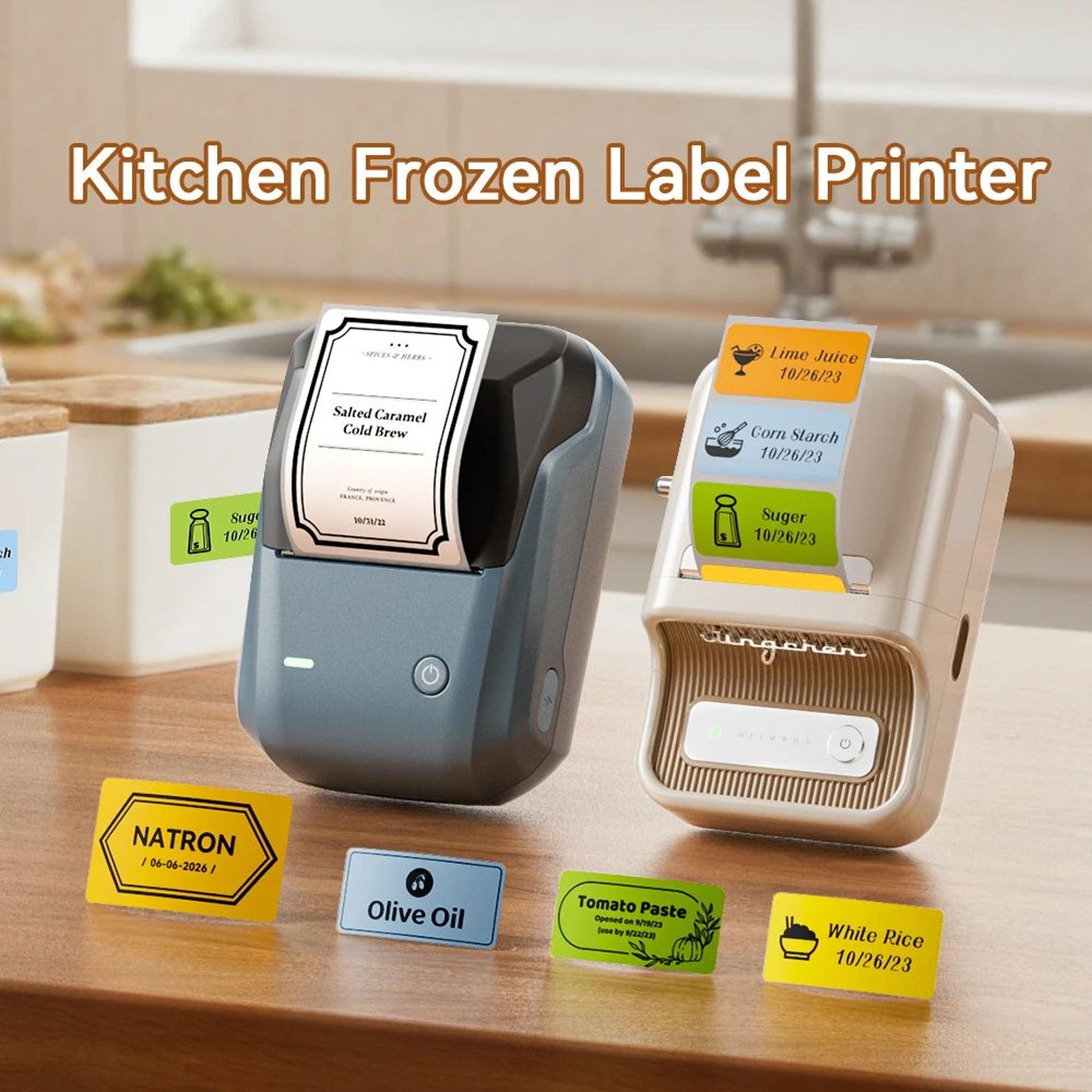b1/b21 wireless bluetooth label maker with freezer labels for kitchen and food storage