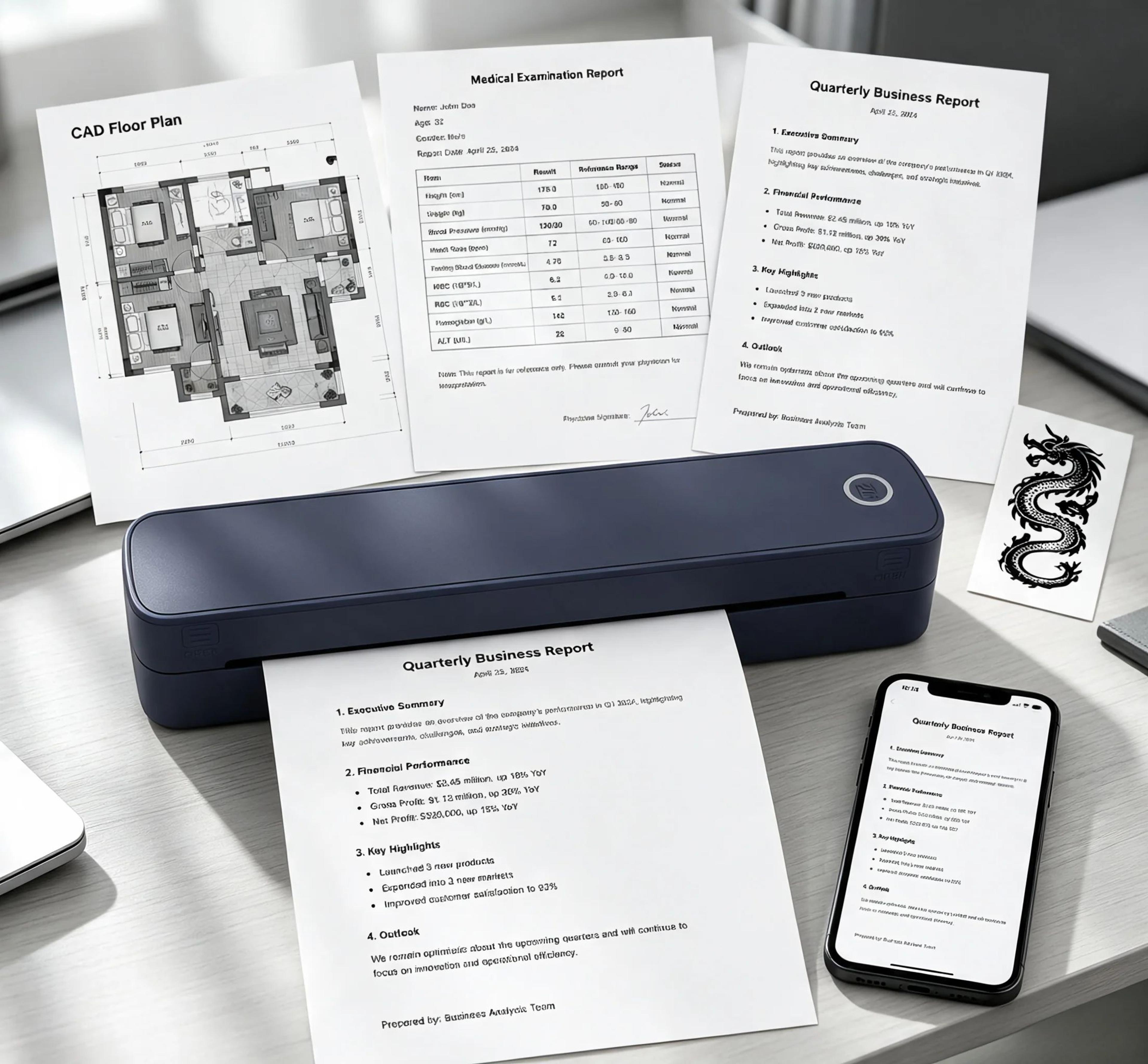 portable a4 wireless thermal printer for letter size documents and travel