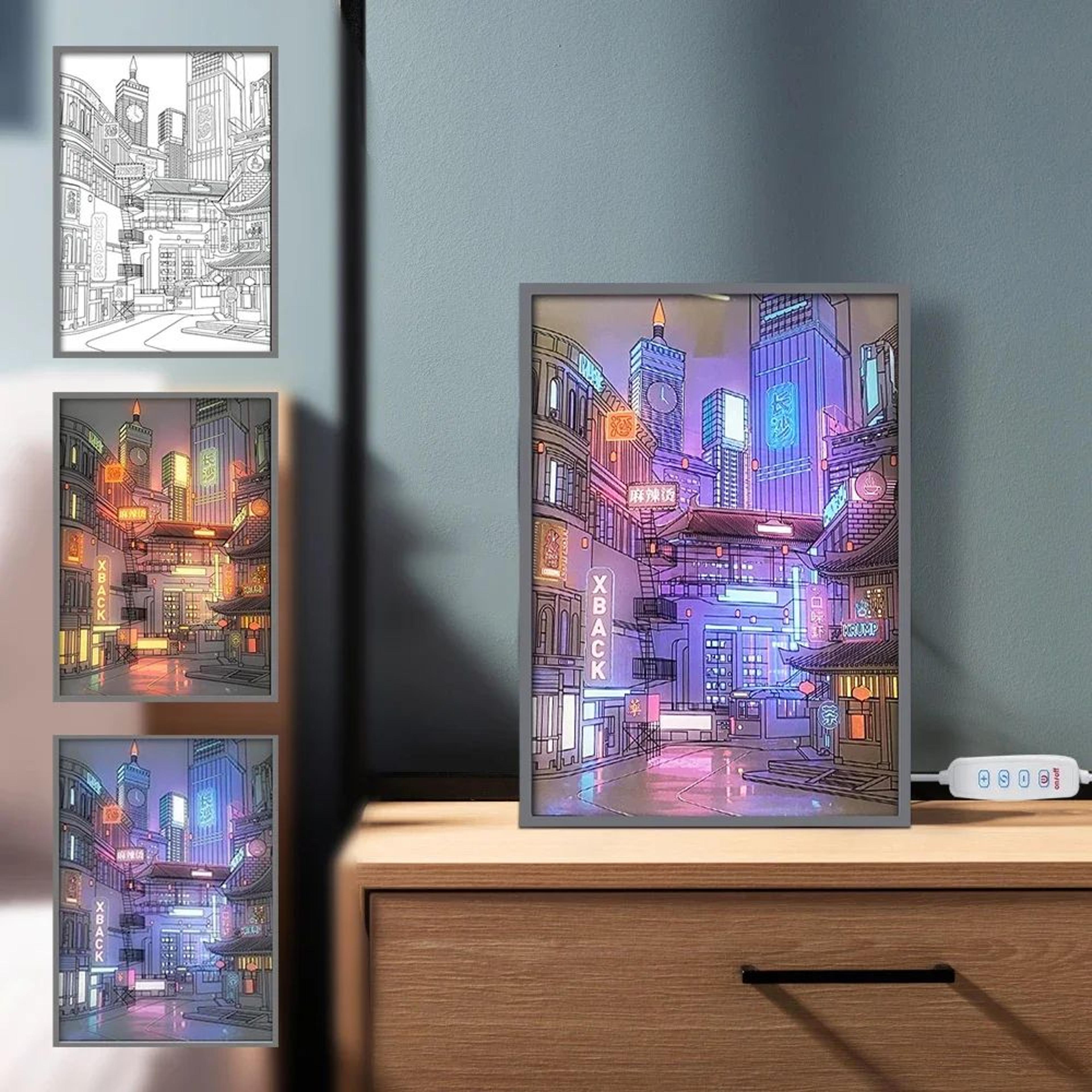 led city night view light painting usb dimmable wall art night lamp