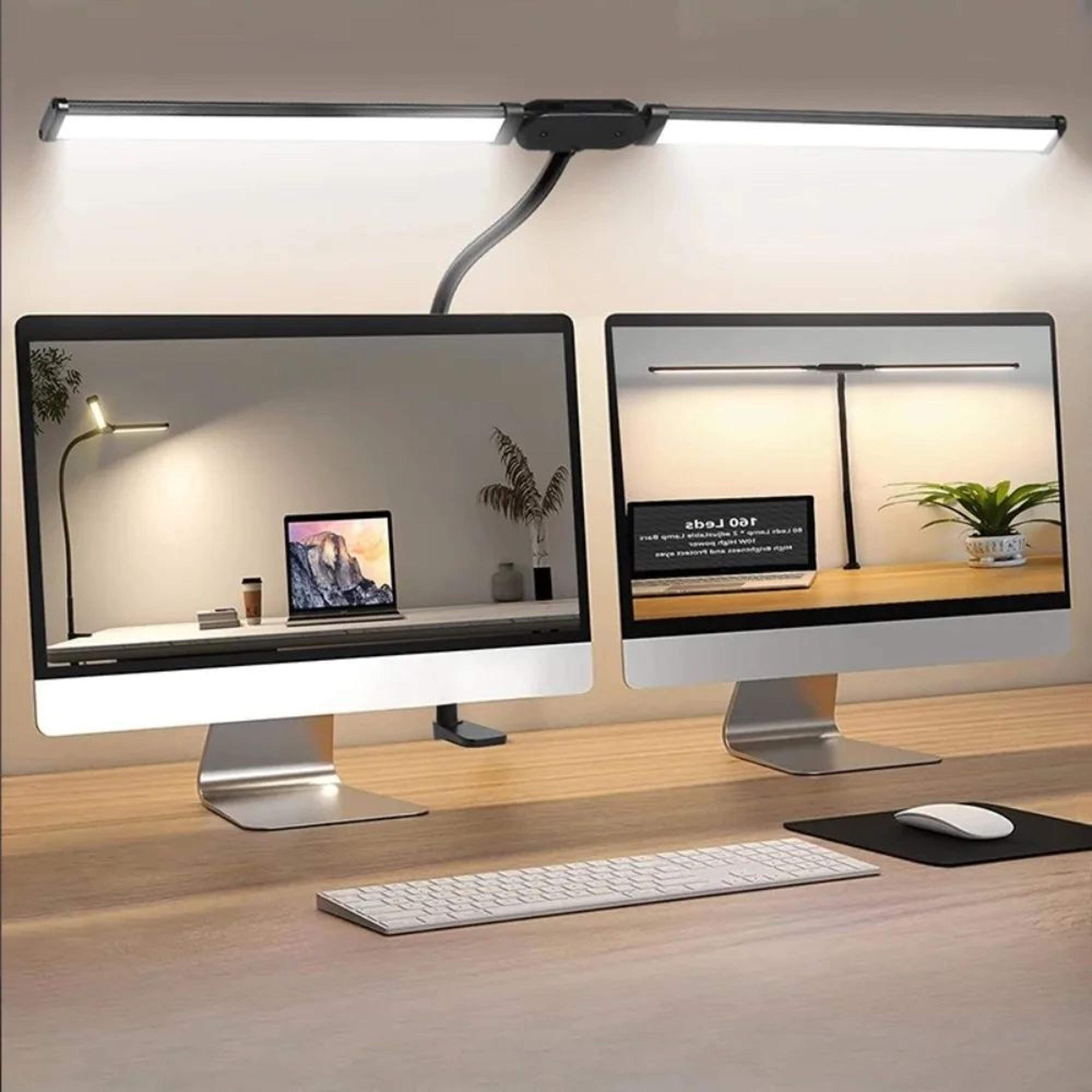 double head led clip-on desk lamp with adjustable brightness, 3 lighting modes and usb power