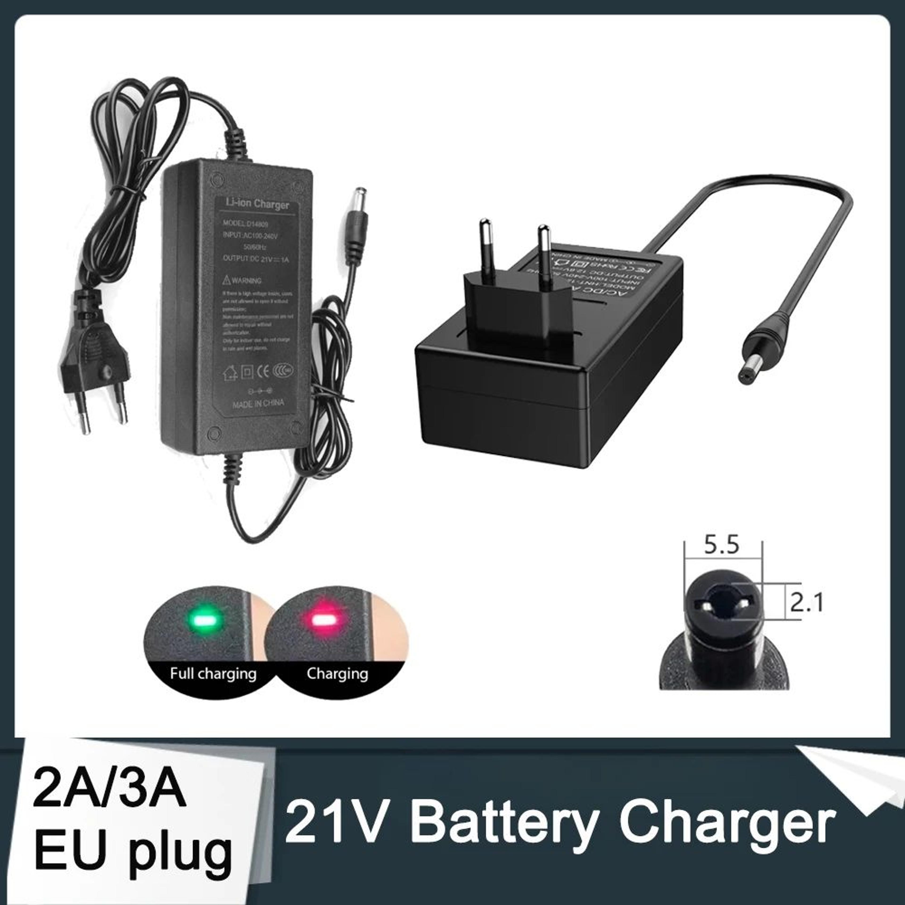 21v 2a/3a lithium battery charger dc power adapter with eu plug for cordless drills