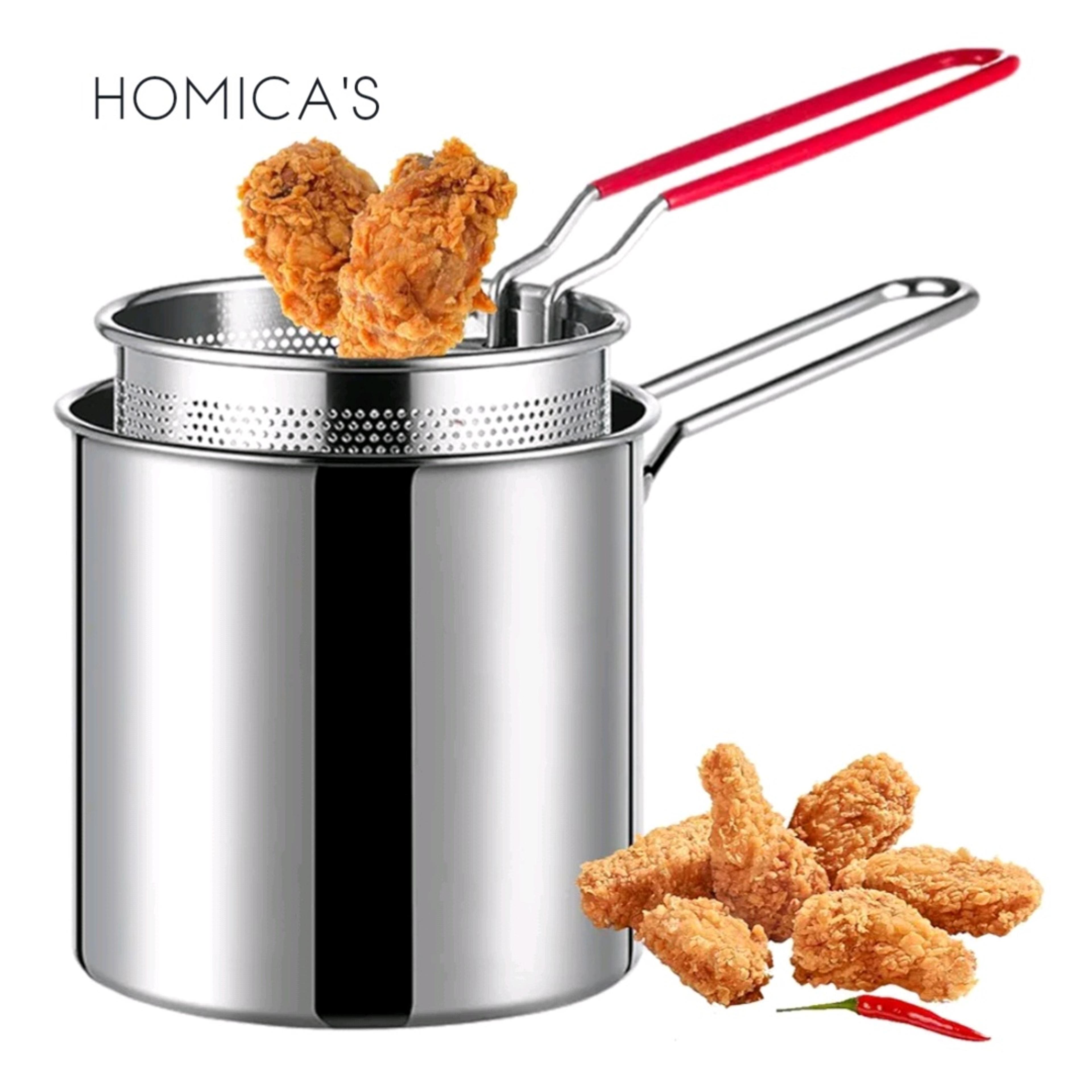 premium stainless steel deep frying pot with strainer