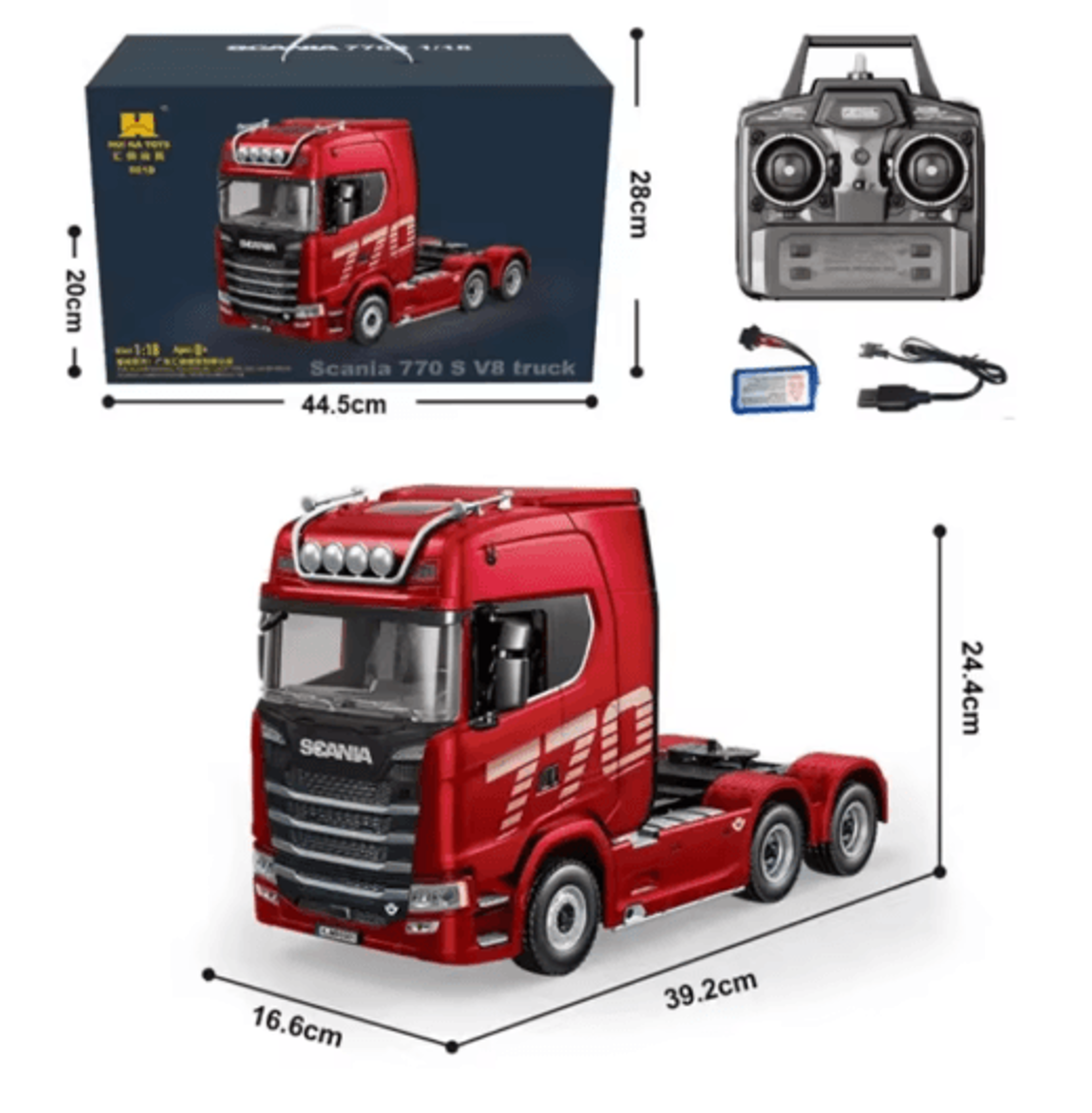 huina rc alloy tractor truck 1 18 scale 19 channel engineering trailer with lights & sound