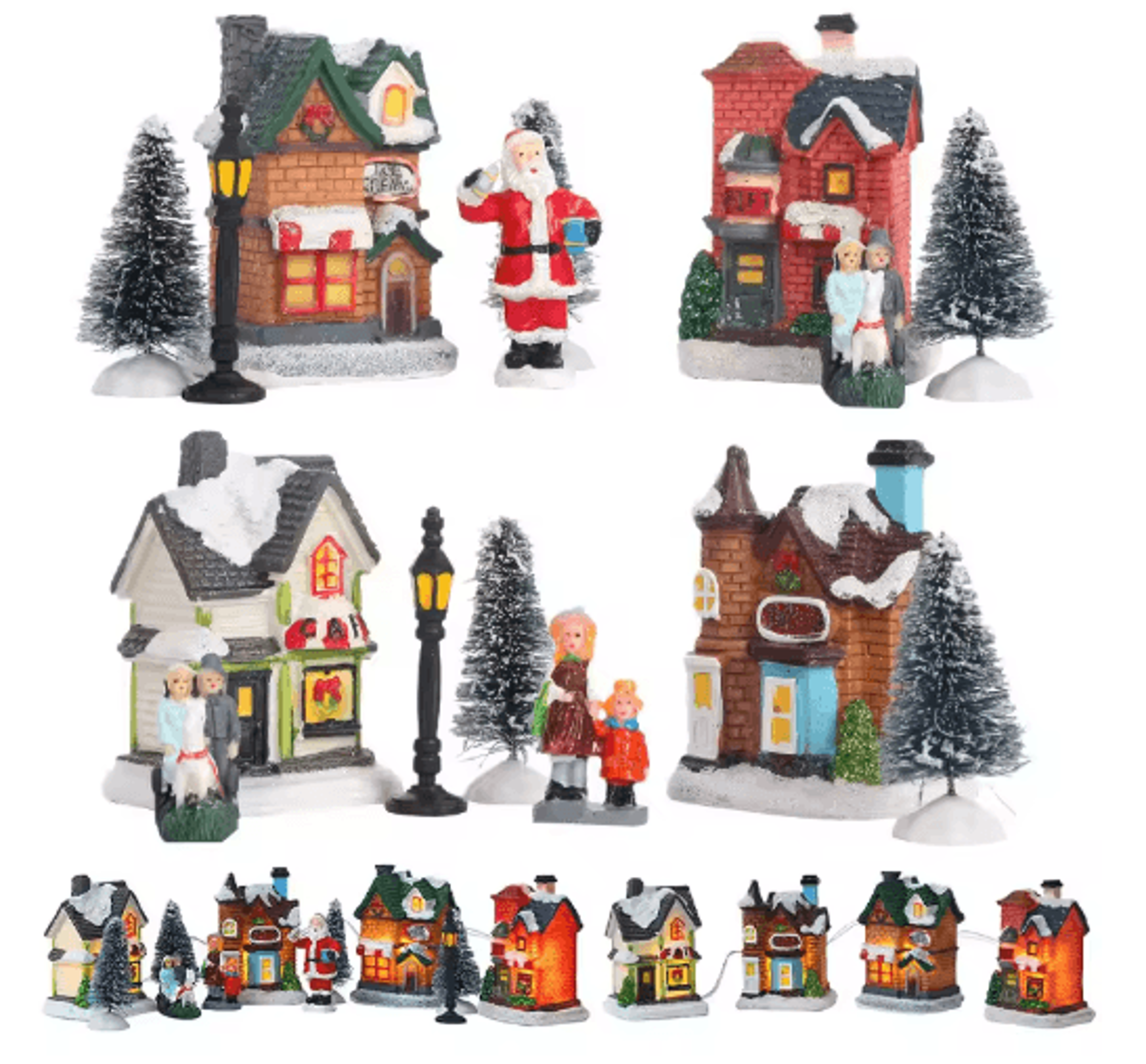 led resin christmas village ornament set lighted holiday house with santa snow scene