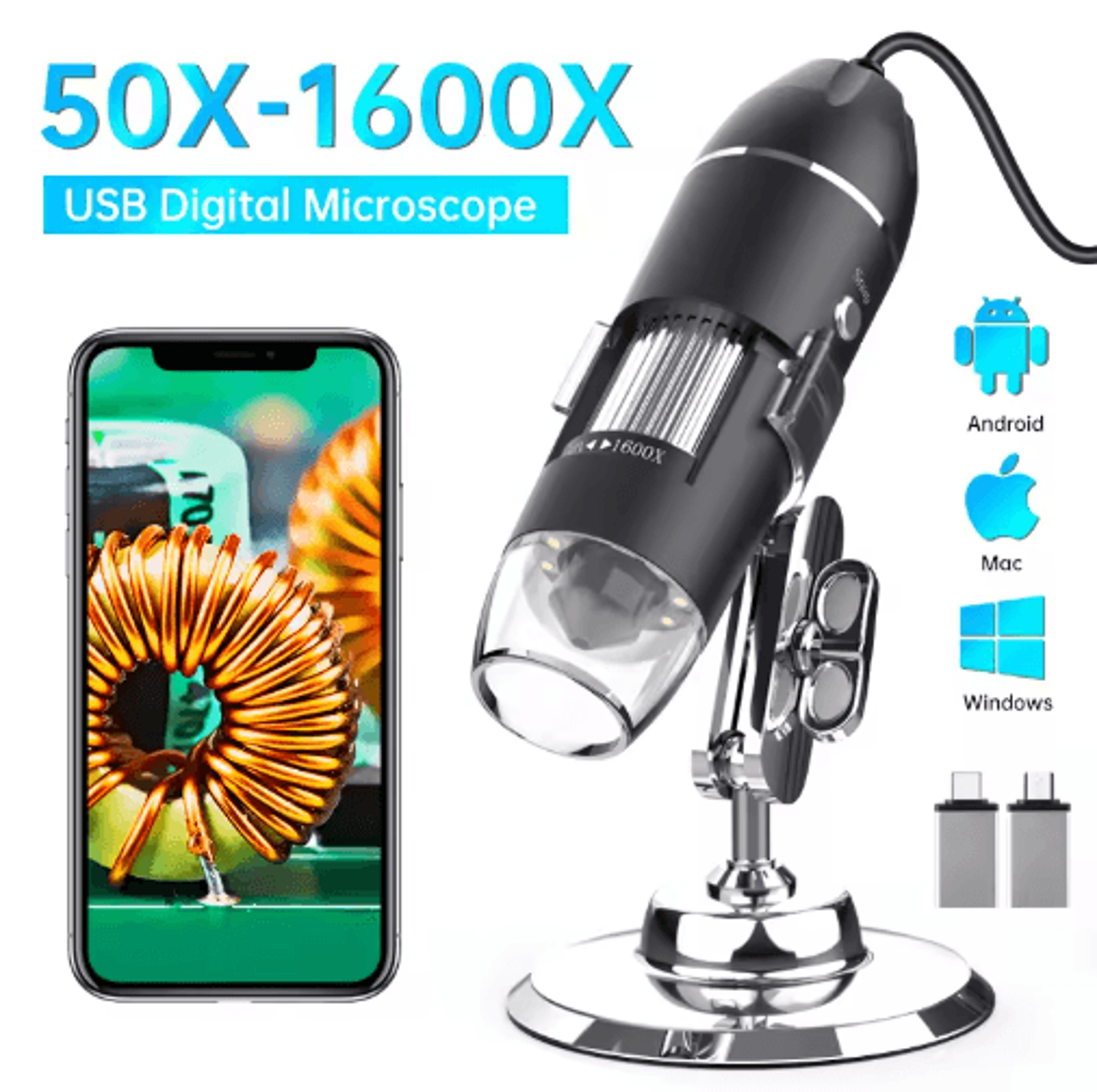 hayve 1600x usb digital microscope 1080p hd soldering microscope with 8 led lights