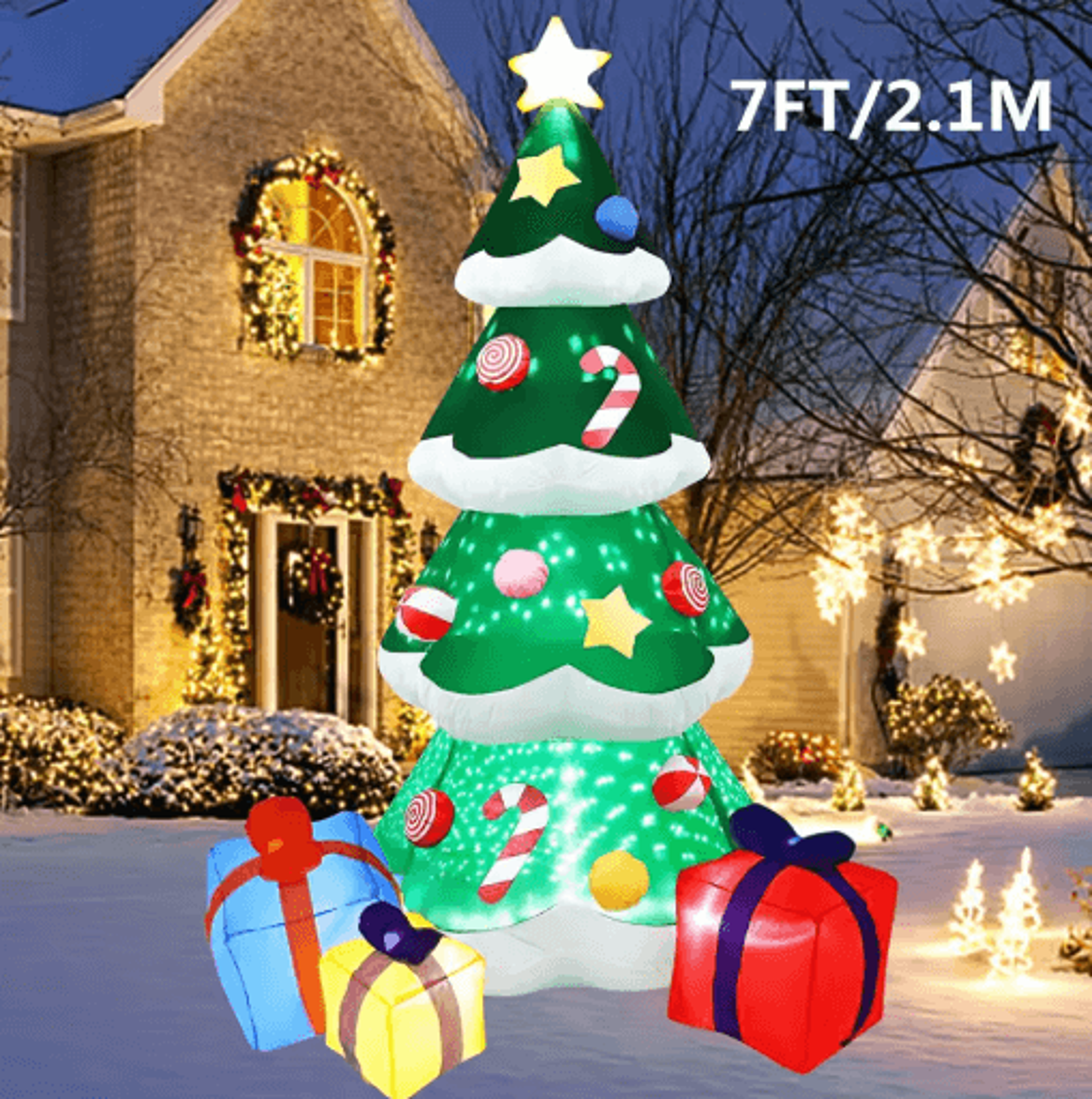 7ft 2.1m christmas inflatable tree with led lights indoor & outdoor holiday decoration