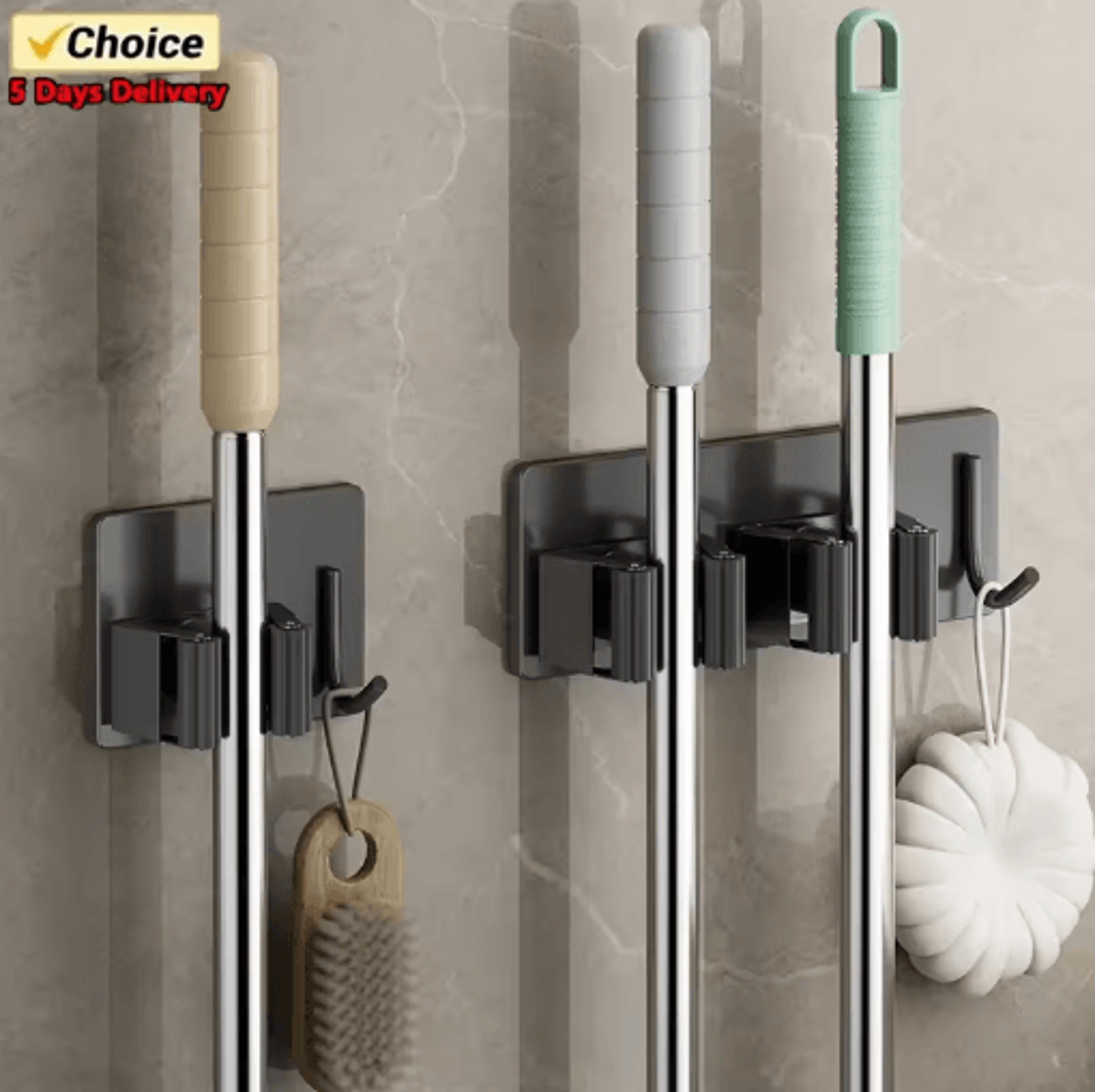 non perforated stainless steel mop holder wall mounted broom mop clamp hook