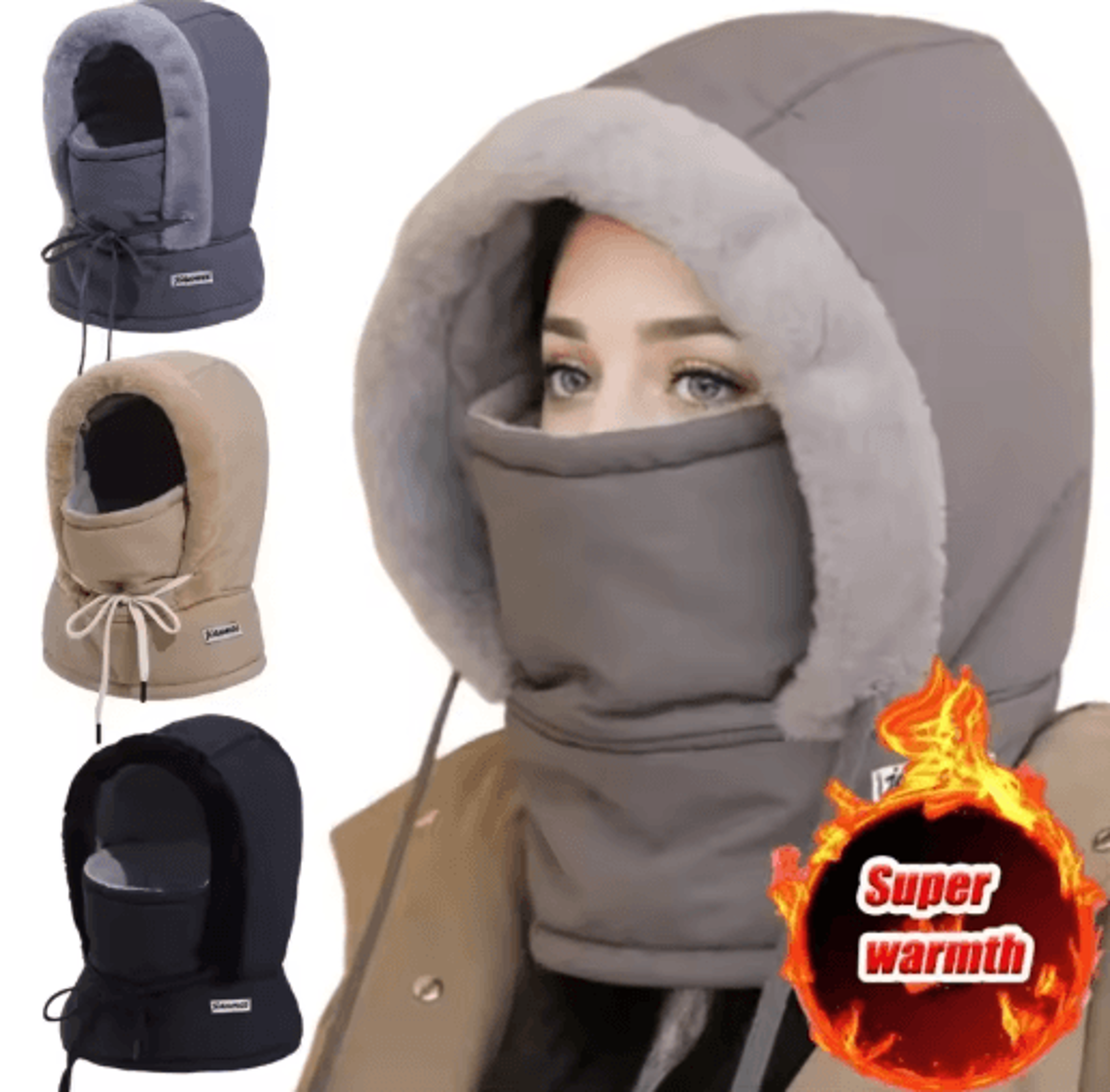 cold weather thermal balaclava scarf windproof plush hood ski face mask