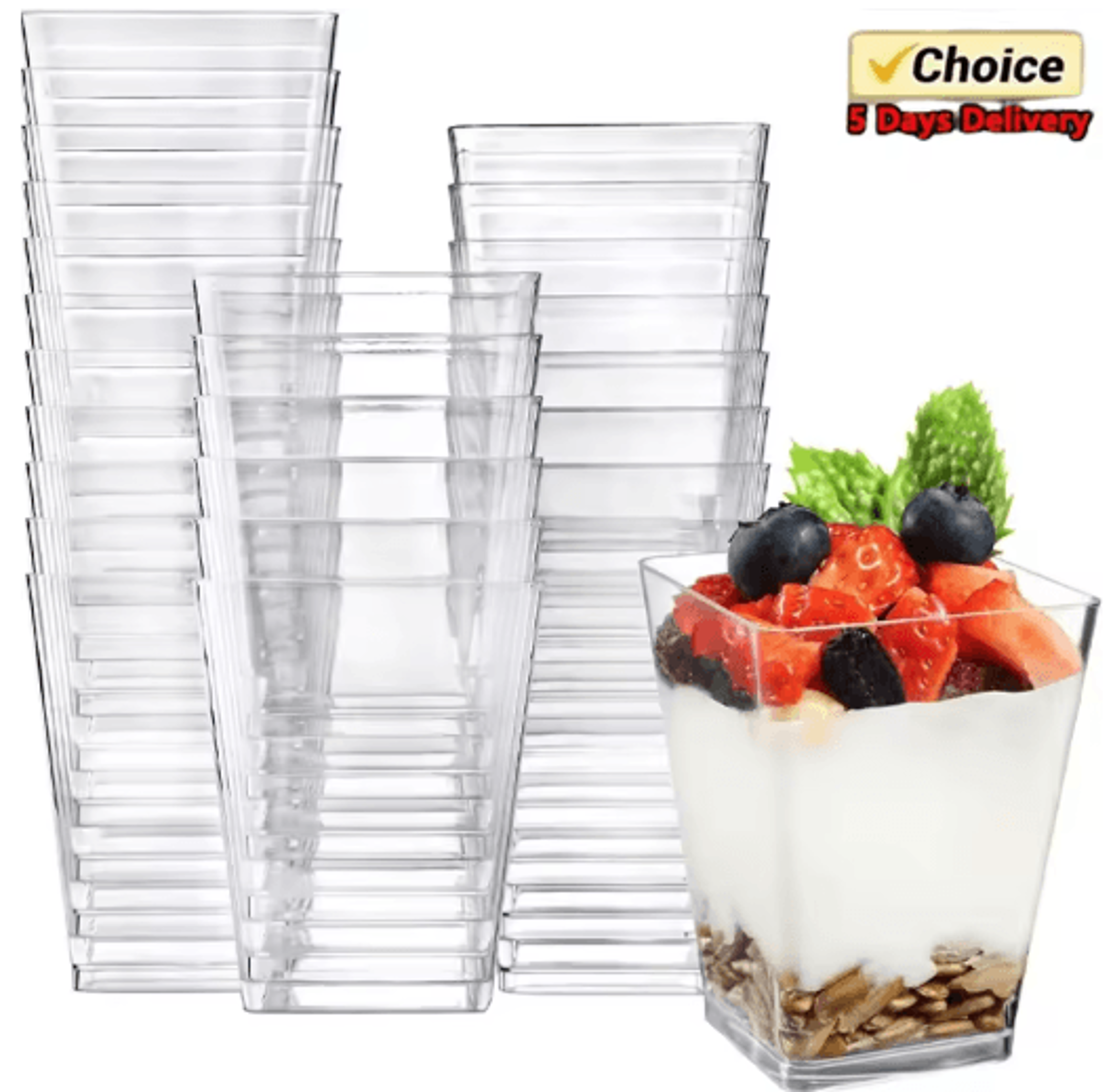 50pcs disposable ladder shaped dessert cups clear plastic mousse pudding cups