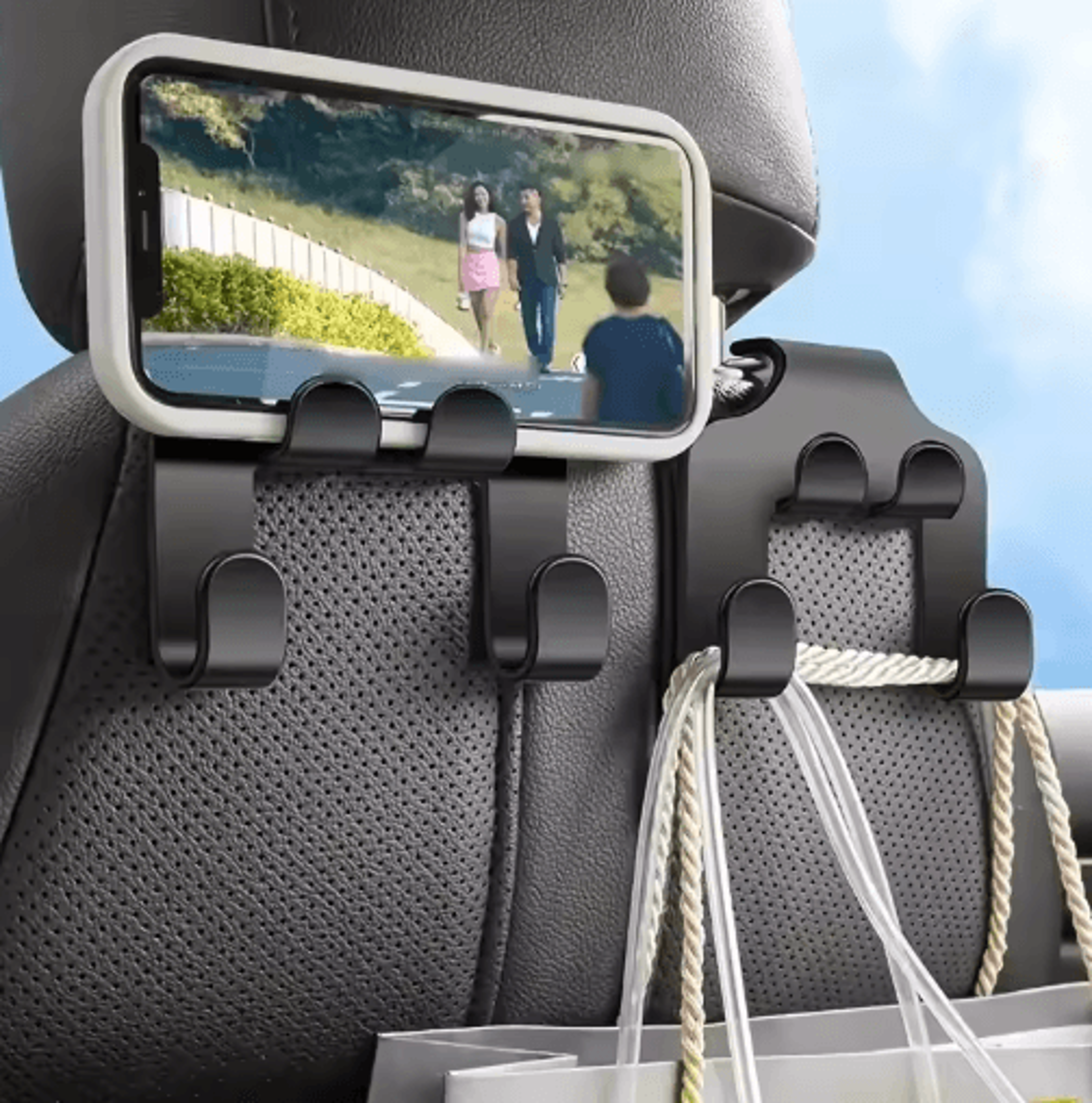 car back seat hook with phone holder rear seat headrest mount storage organizer