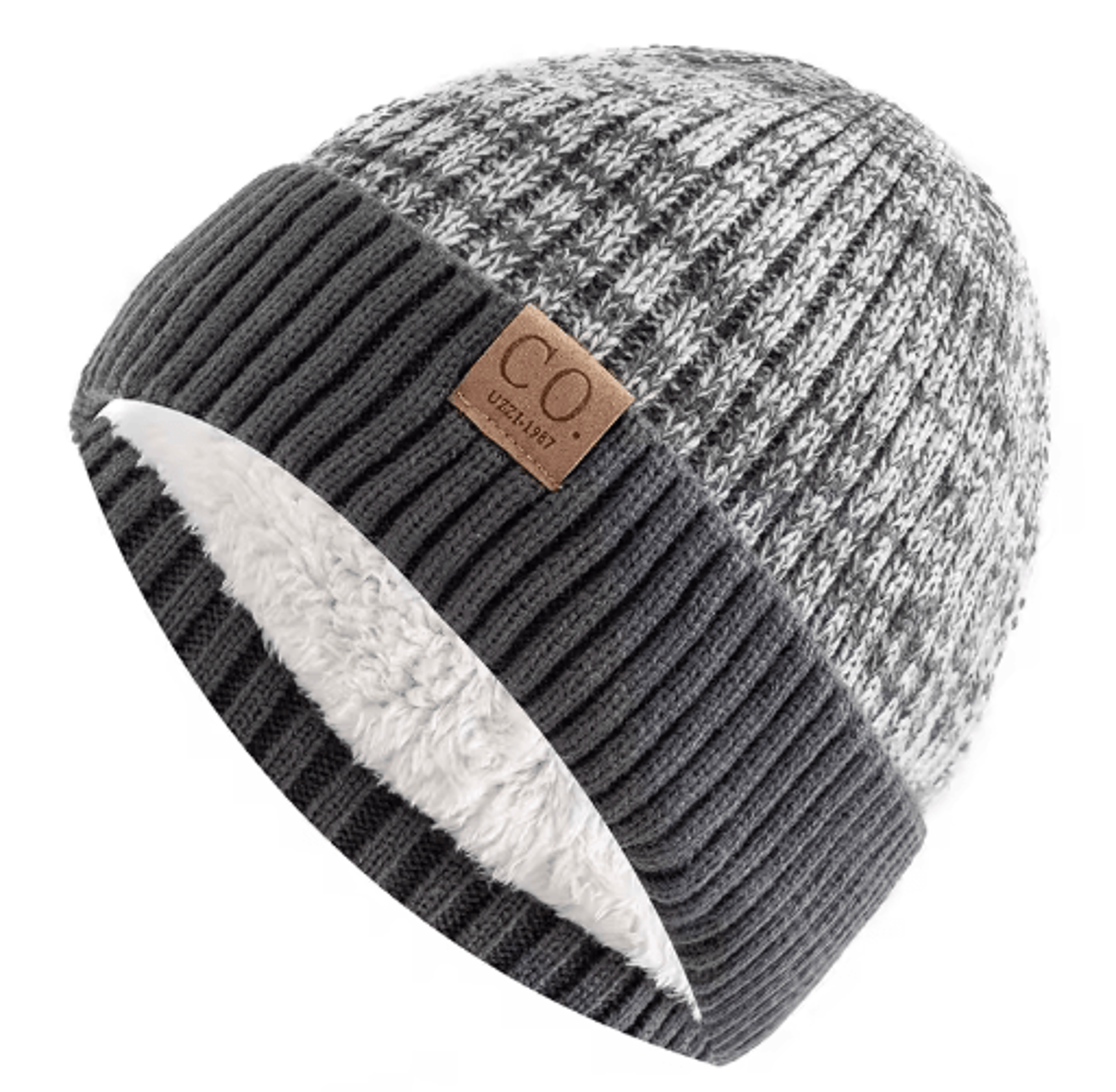 unisex two tone fur lined winter beanie warm knitted hat for men women