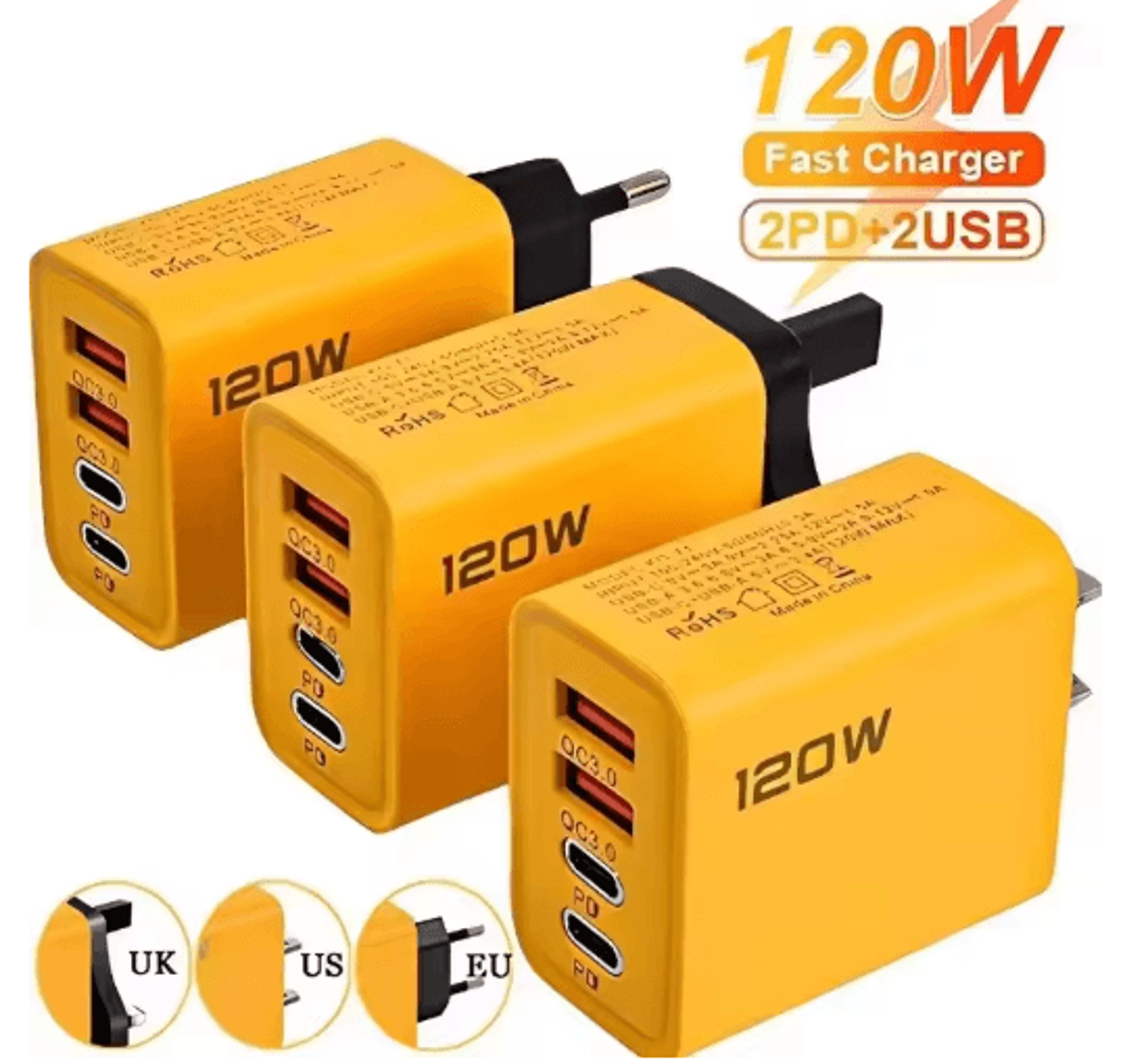 120w 4 port usb c fast charger pd quick charge 3.0 power adapter for phones tablets
