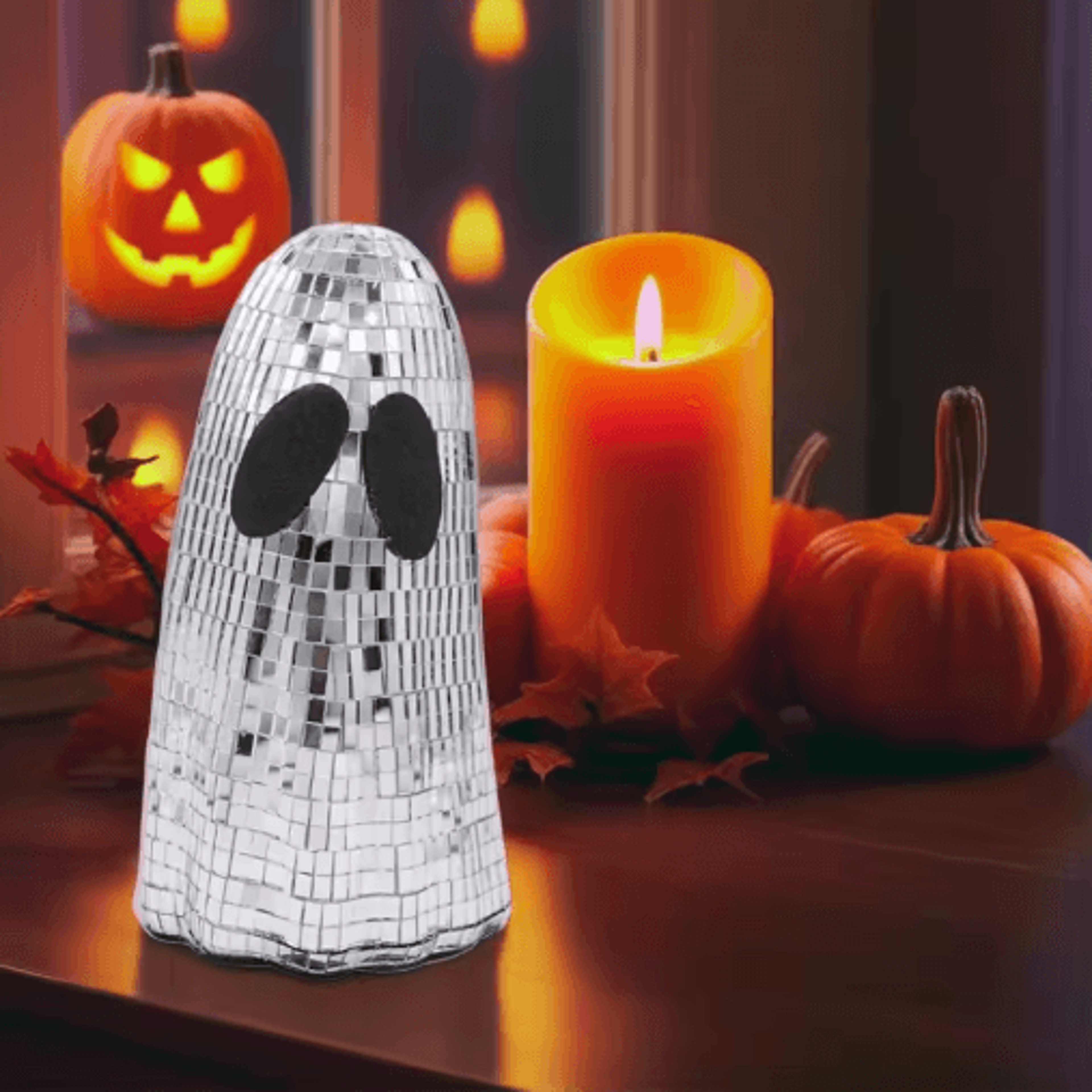 silver disco ghost halloween decor mosaic mirror tabletop ornament for tiered trays