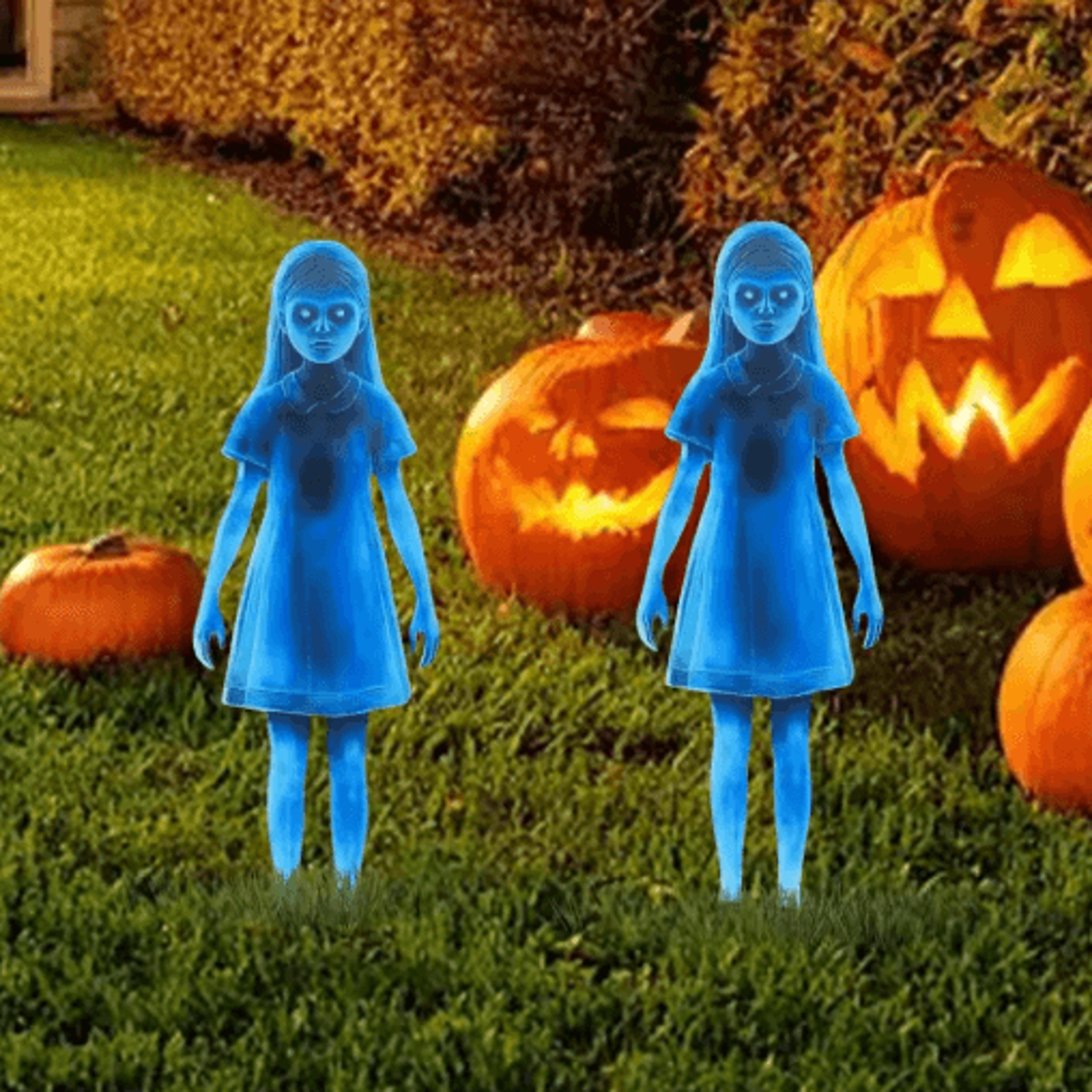 halloween scary doll yard stakes metal twin doll outdoor garden decor approx. 16 inches