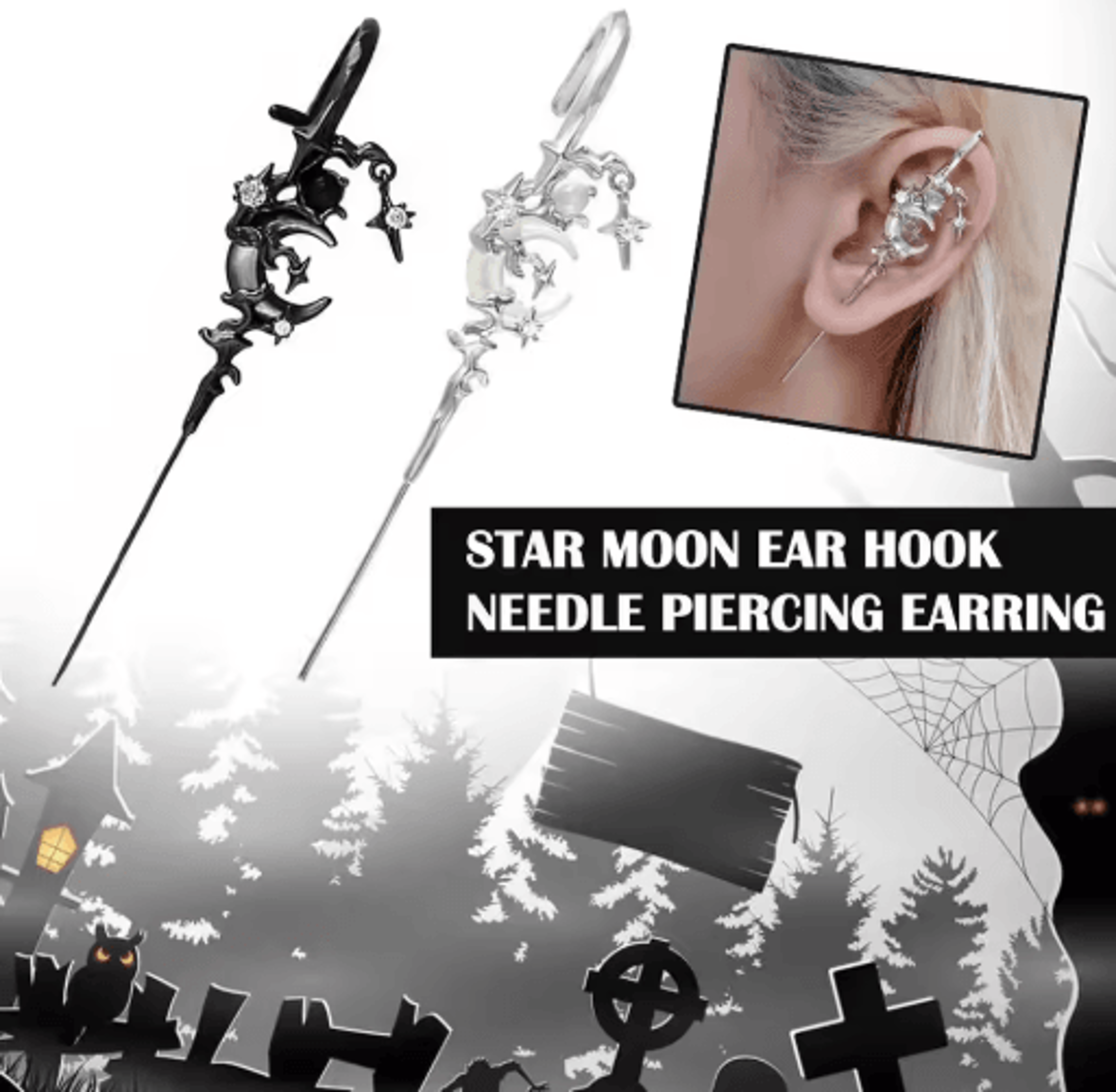 myth of the moon ear hook earrings goth sword punk moon needle star earrings