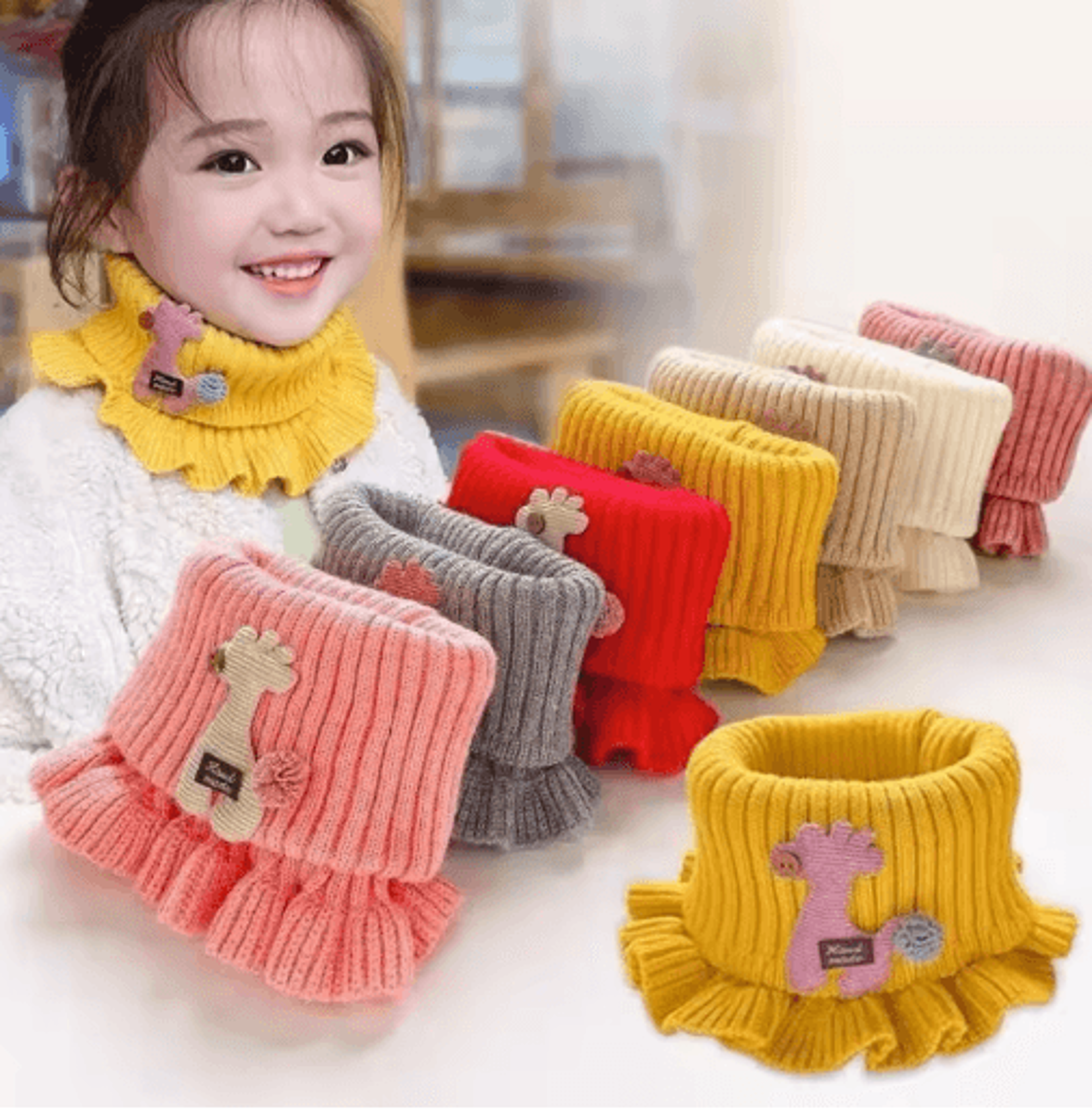 kids knitted giraffe scarf collar cartoon ruffle neck warmer detachable dickey