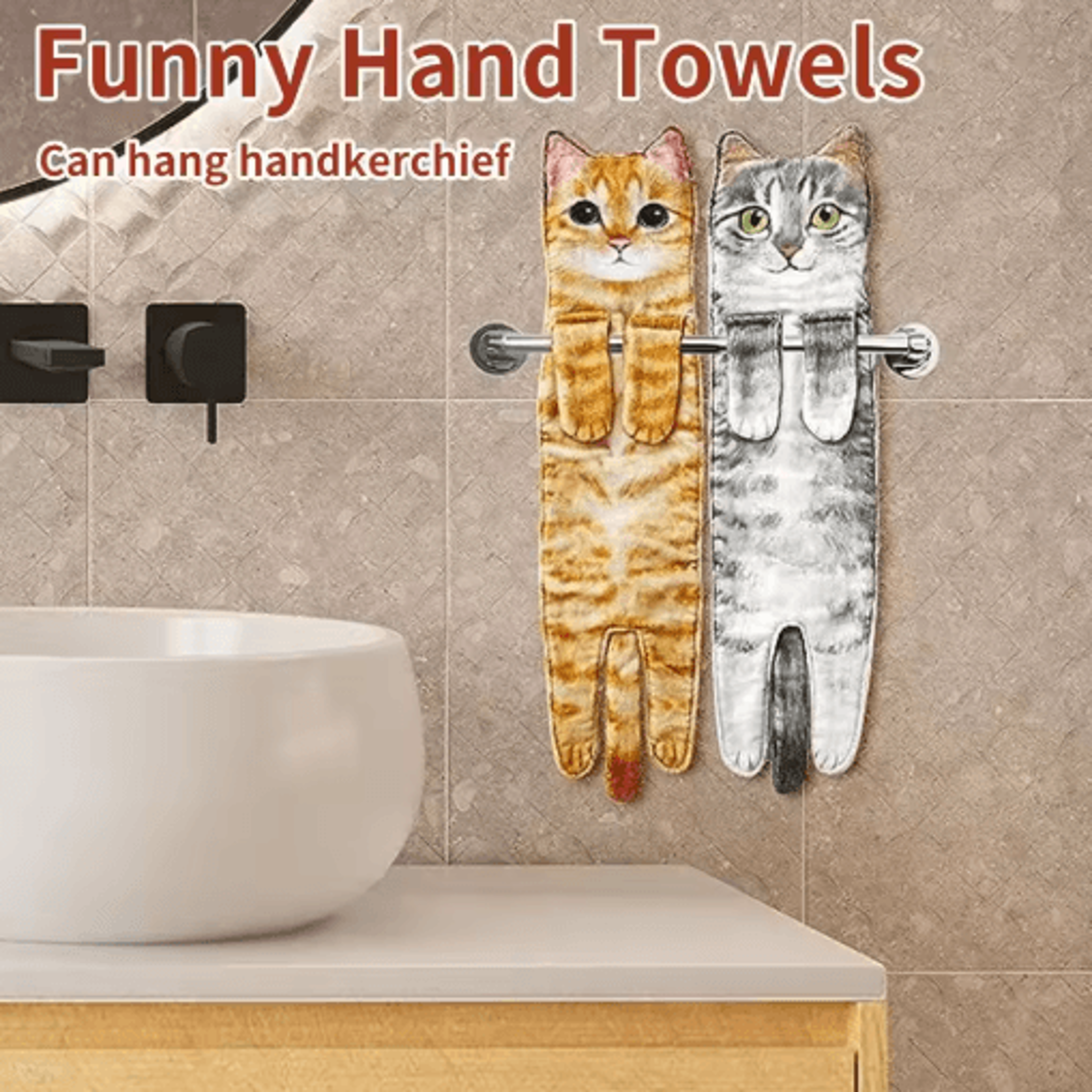 funny cat hand towel cute hanging kitchen and bathroom towel for cat lovers