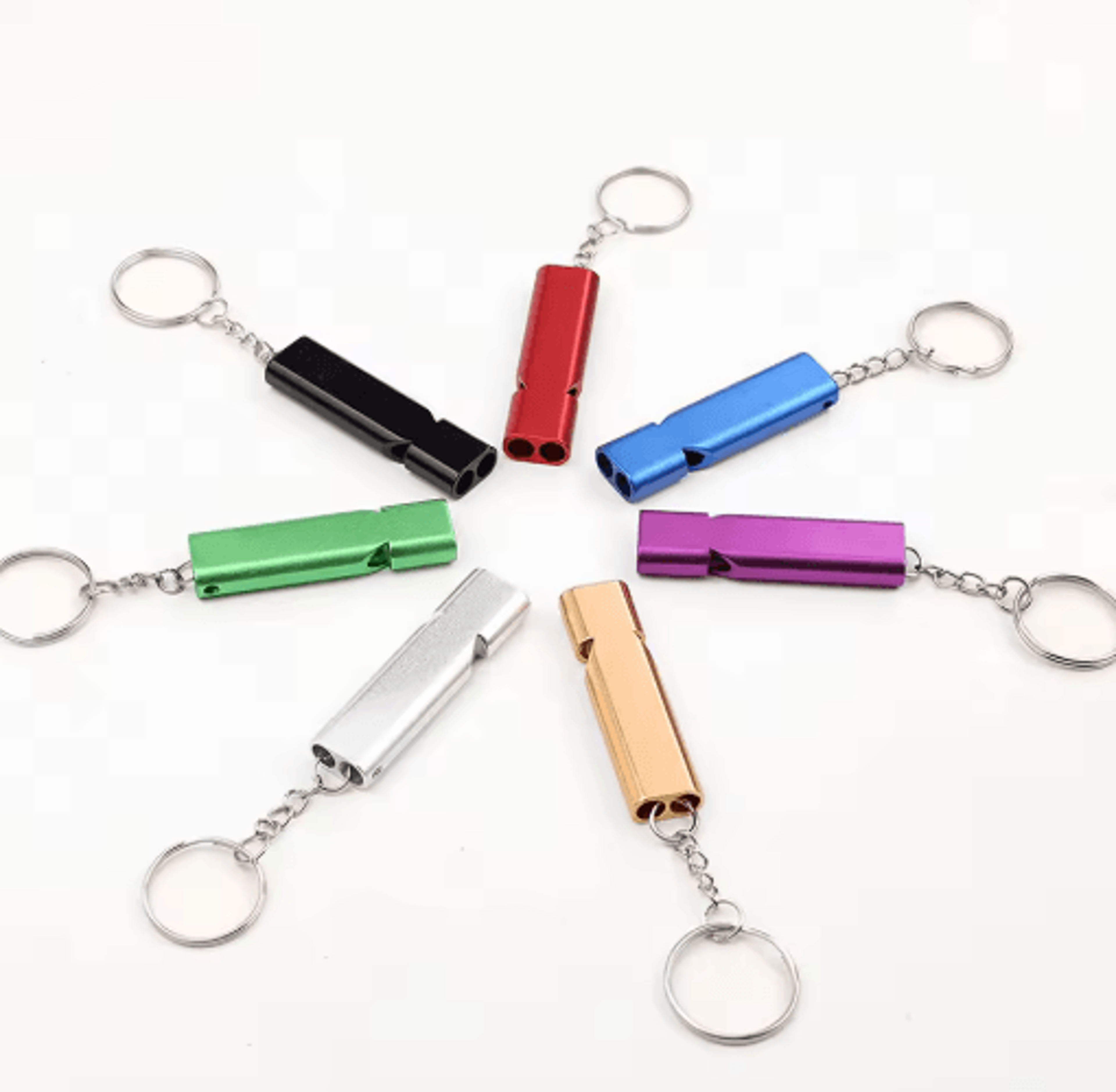 emergency whistle keychain aluminum alloy double hole survival whistle for outdoor safety