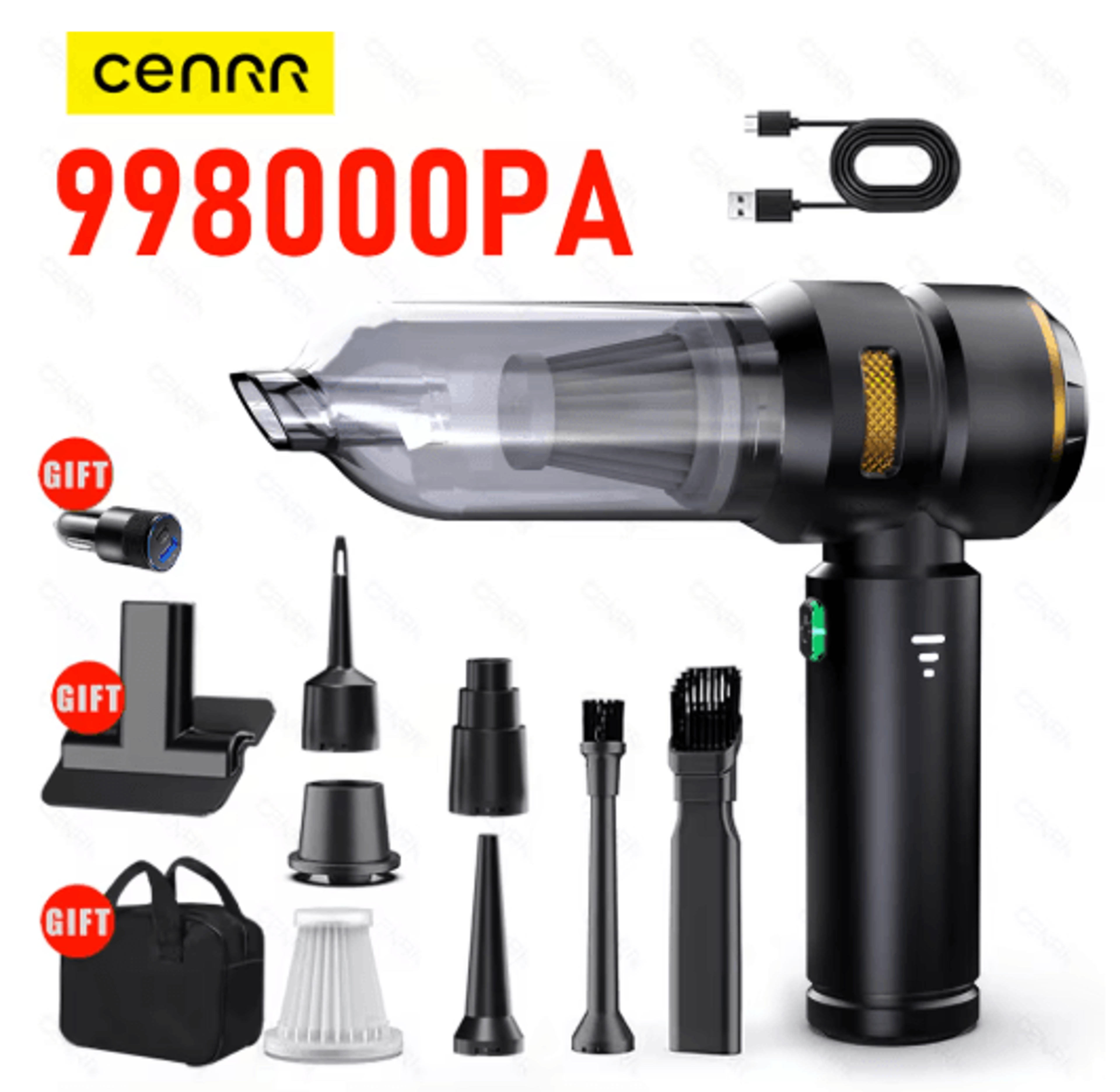 cenrr 998000pa car vacuum cleaner wireless handheld powerful portable cleaner