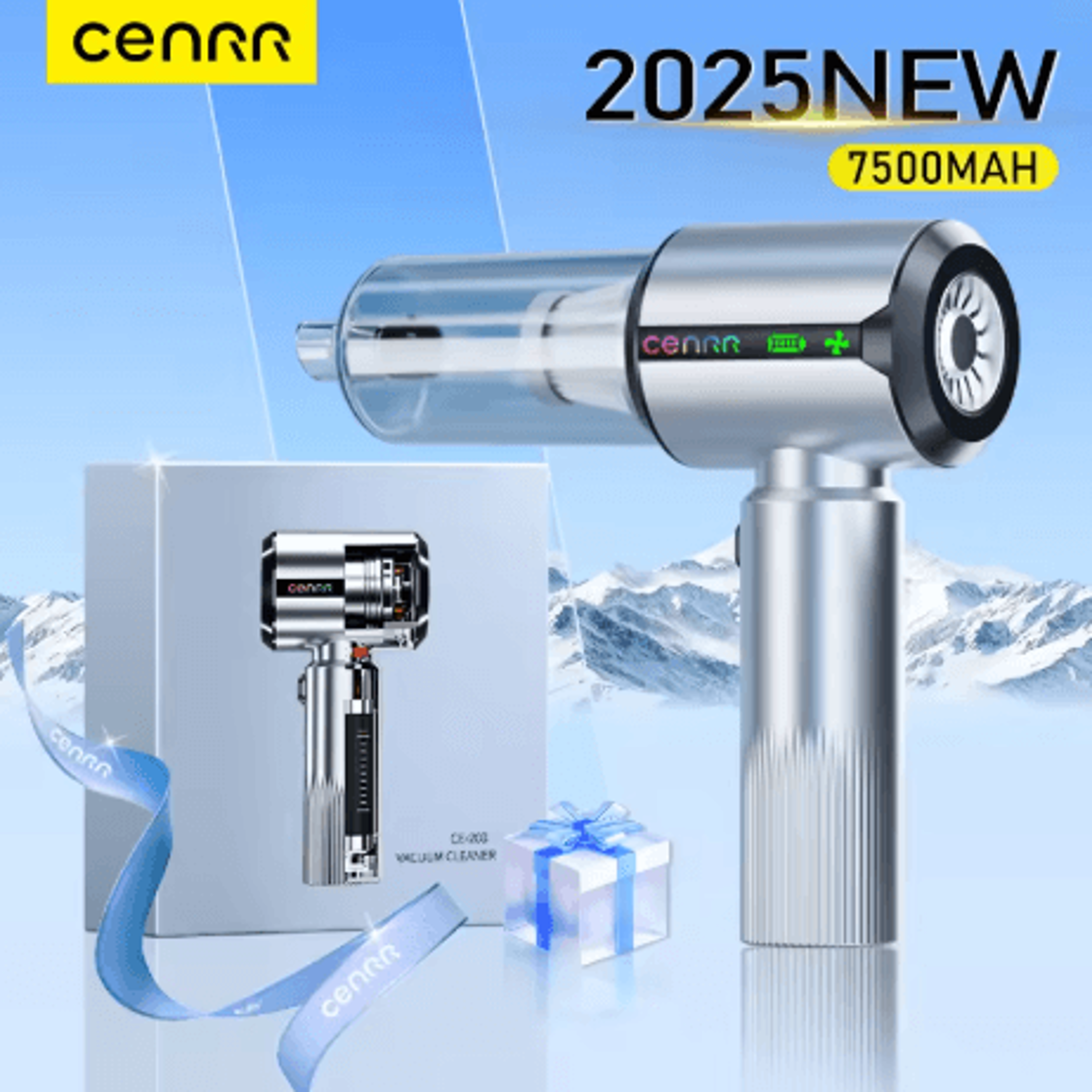 cenrr car vacuum cleaner powerful handheld cleaner with dust display lamp and air gun
