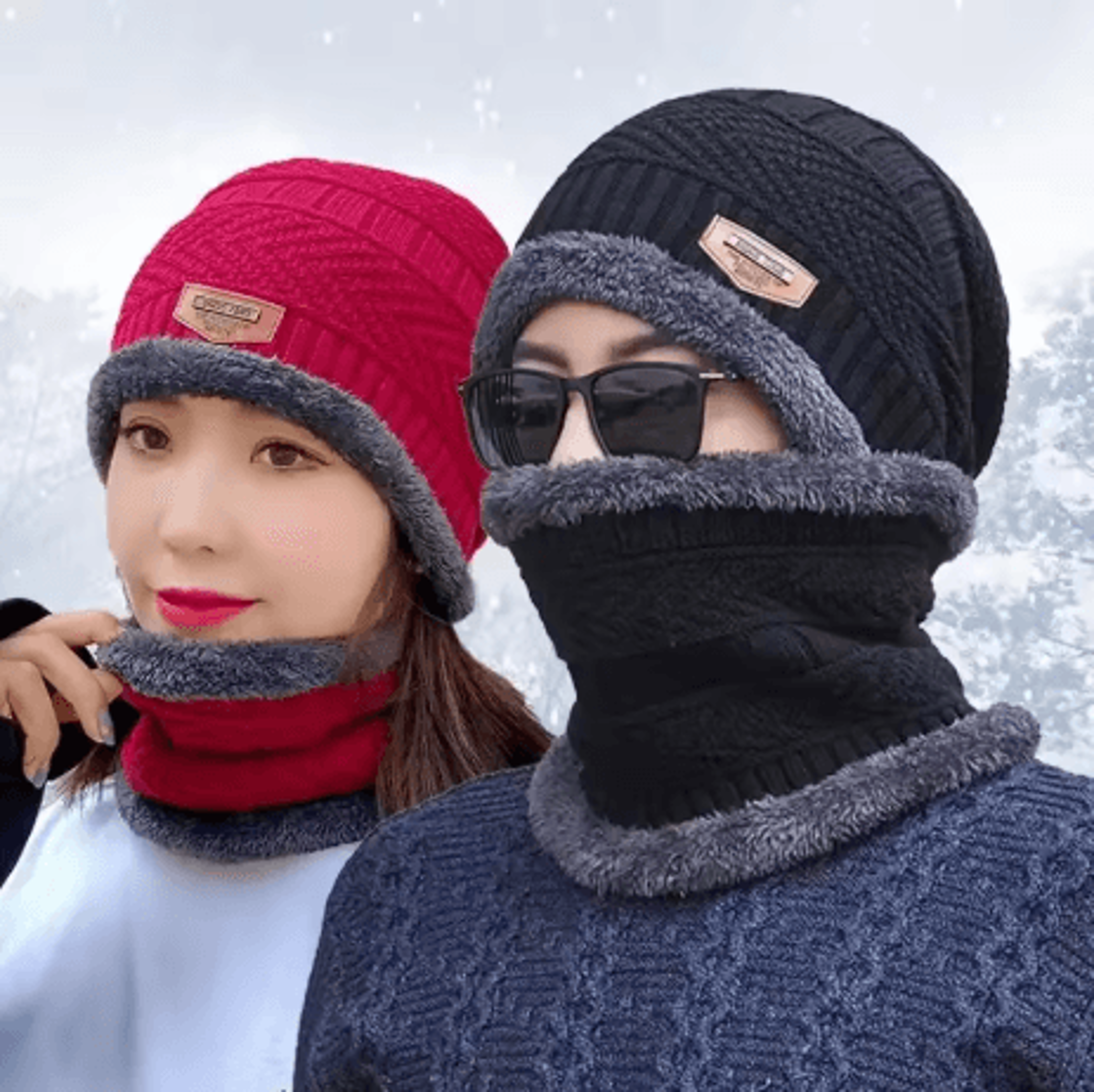 winter warm scarf hat set thick knitted beanie and wool scarf for men and women