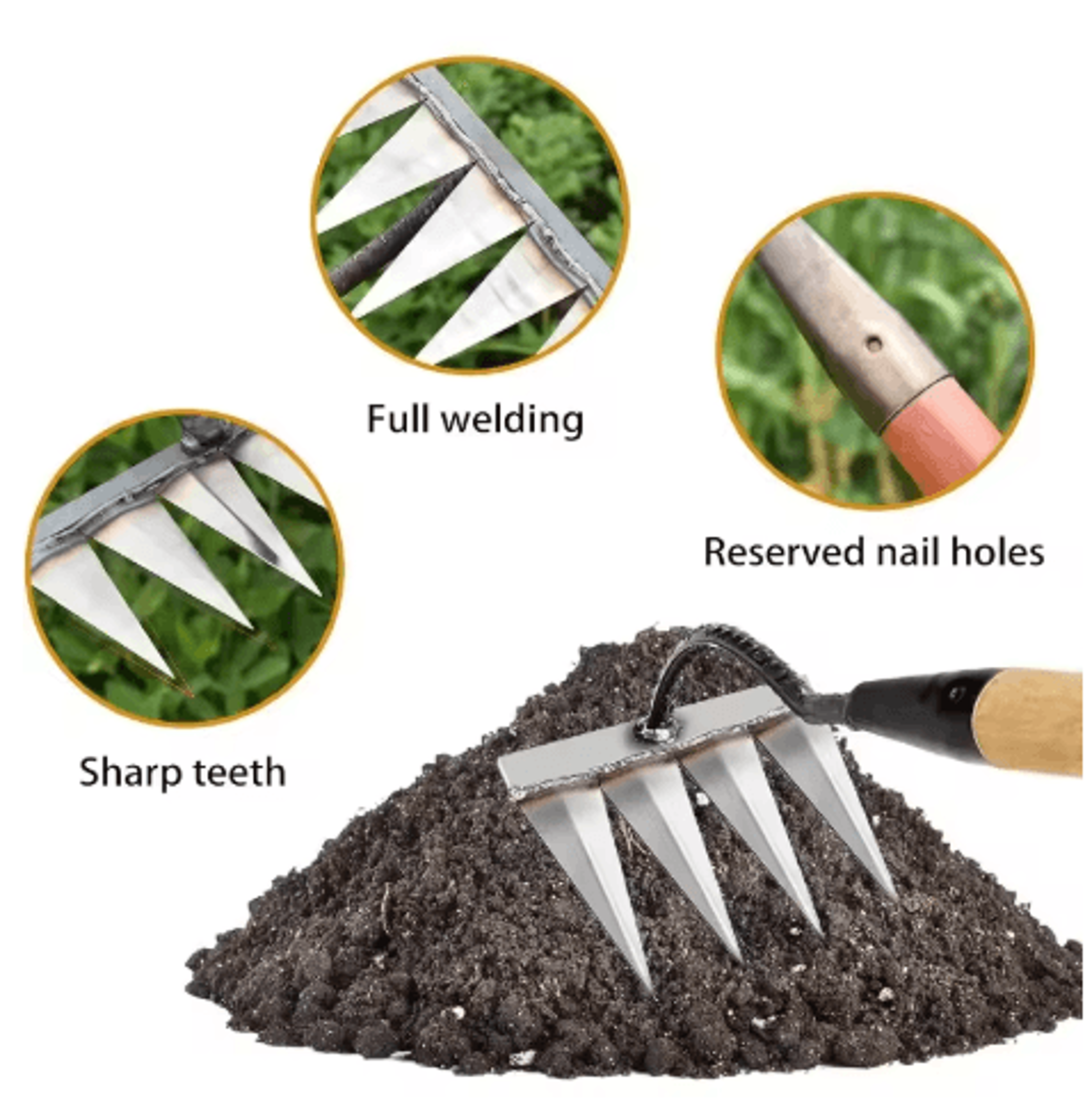 metal lawn scarifier hand rake carbon steel weed eater rake for gardening and weeding handle not included