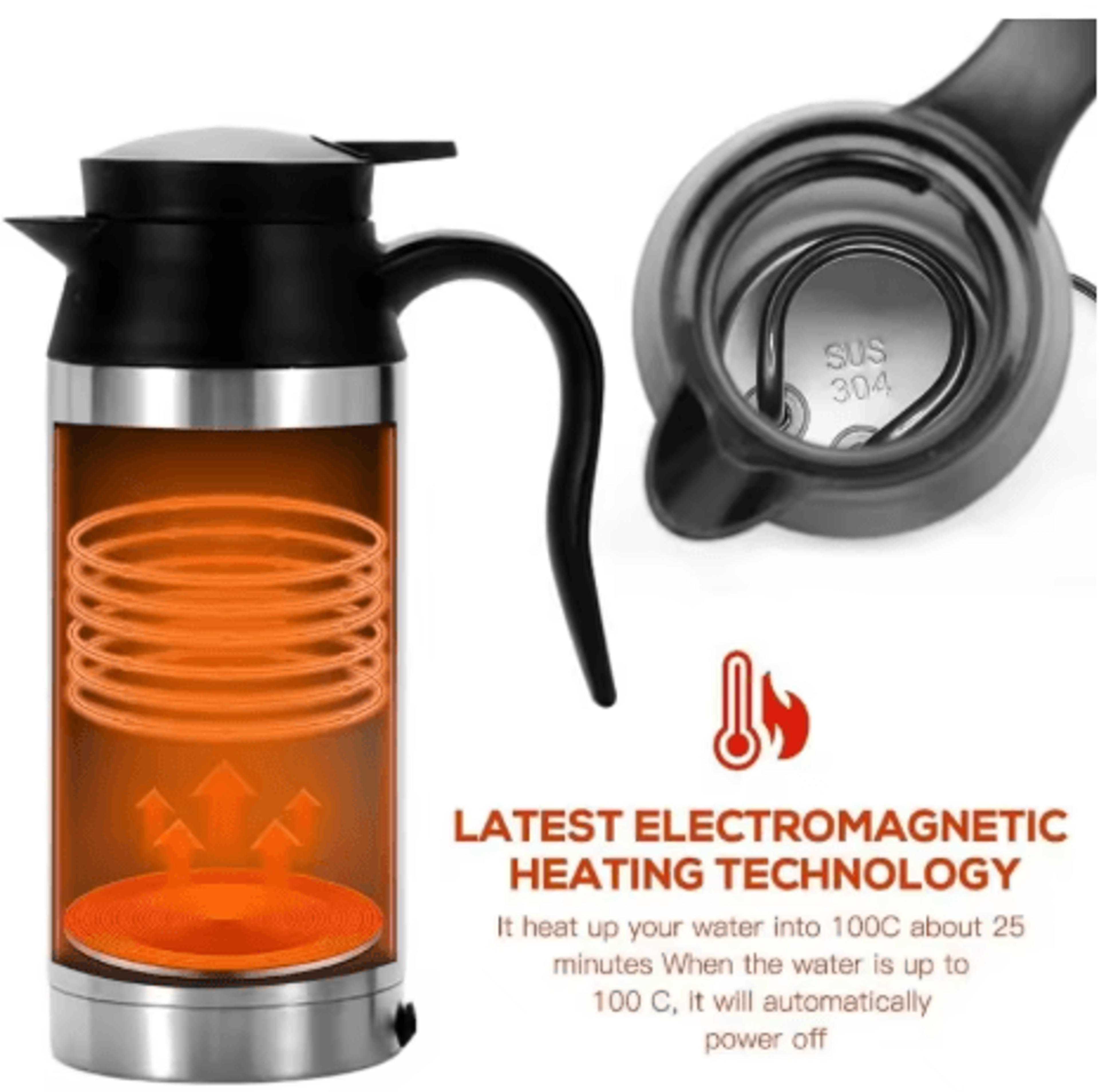 car thermos kettle 750ml 12v 24v electric heating cup stainless steel travel water heater