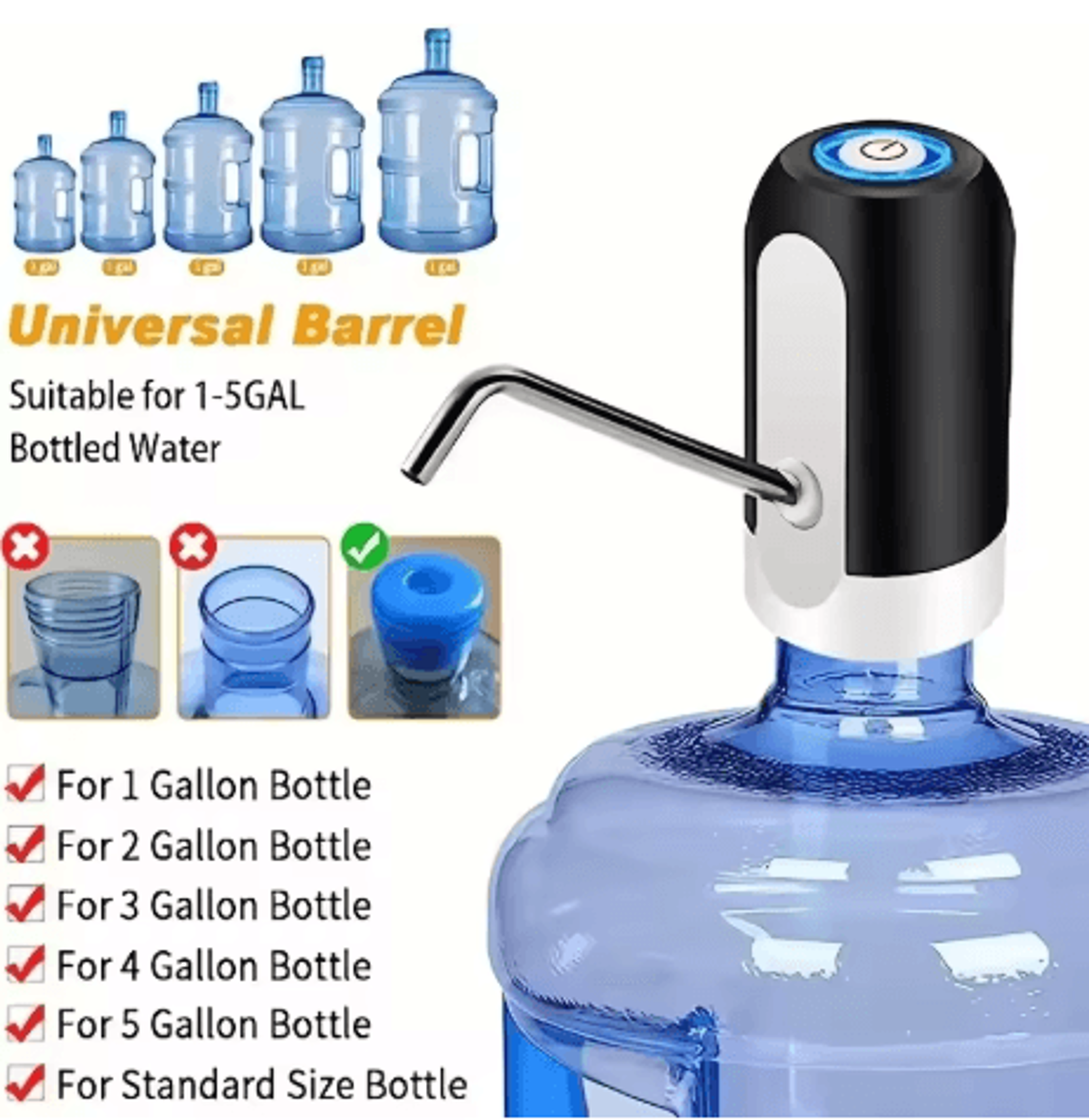 electric water dispenser pump usb rechargeable one touch automatic water bottle pump