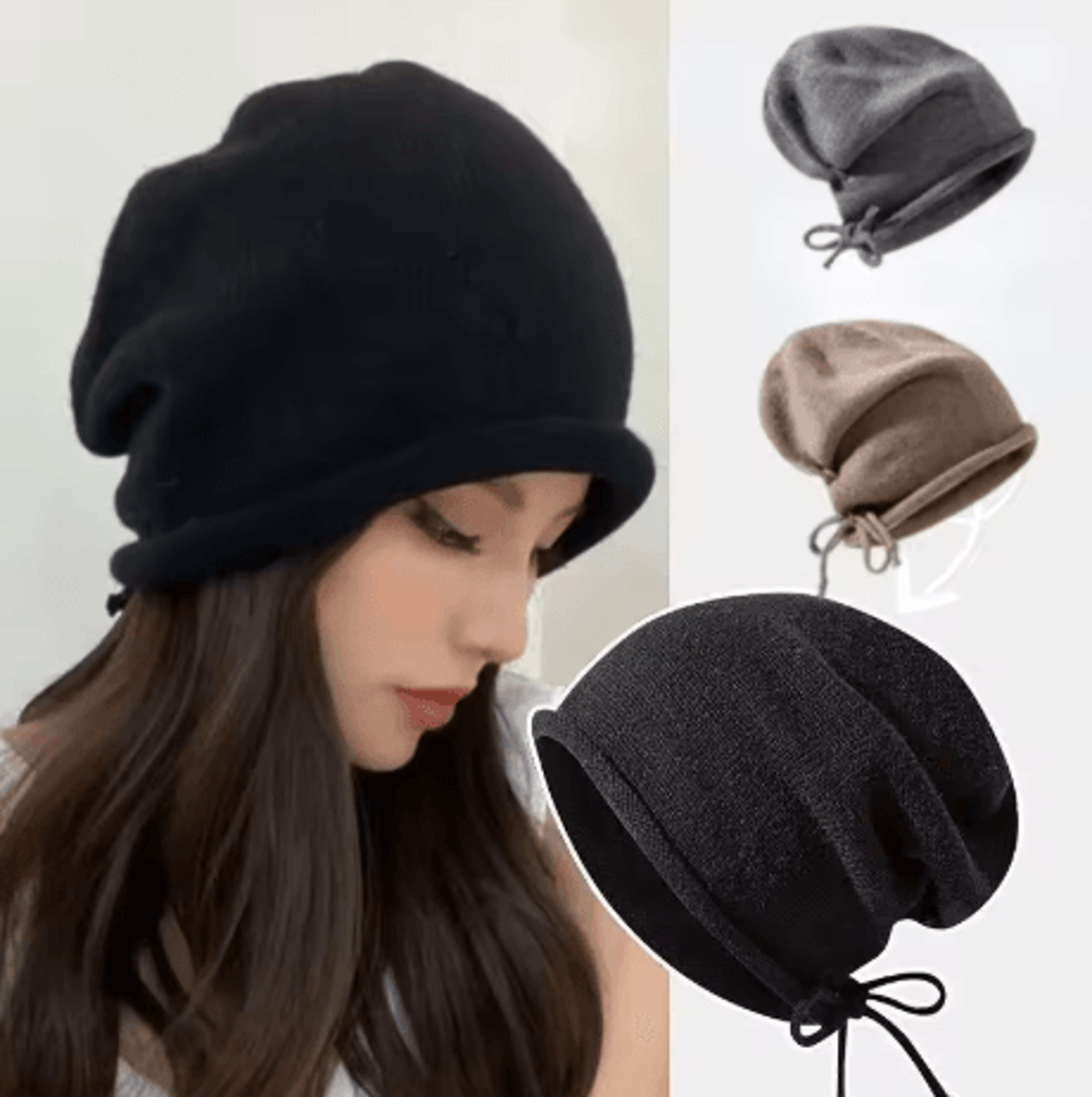 womens baggy slouchy beanie warm knitted drawstring winter hat