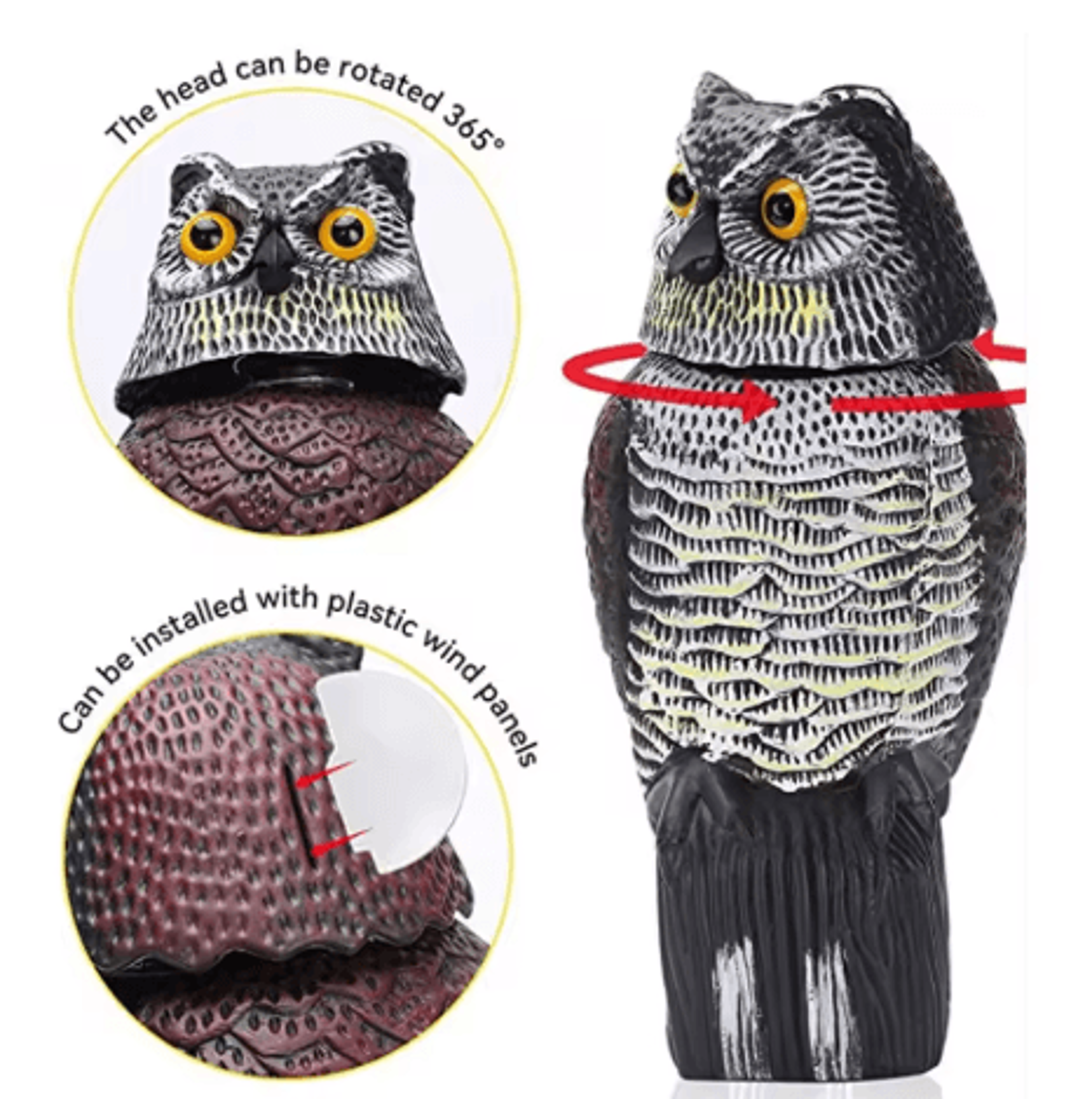 fake owl decoy with shaking head outdoor garden bird scarecrow decoration