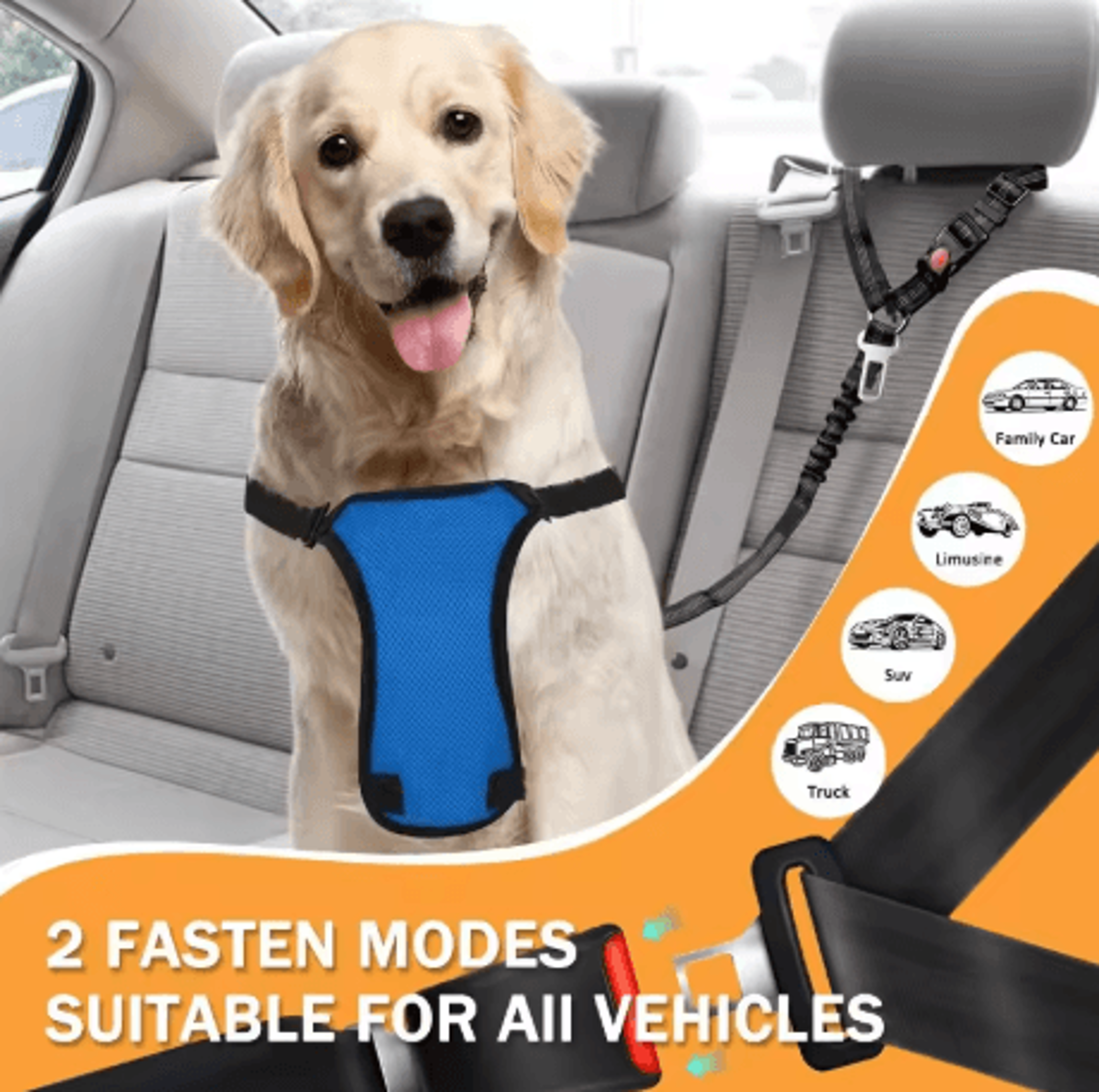 2 in 1 adjustable pet car safety belt heavy duty elastic tether seat belt for dogs and cats