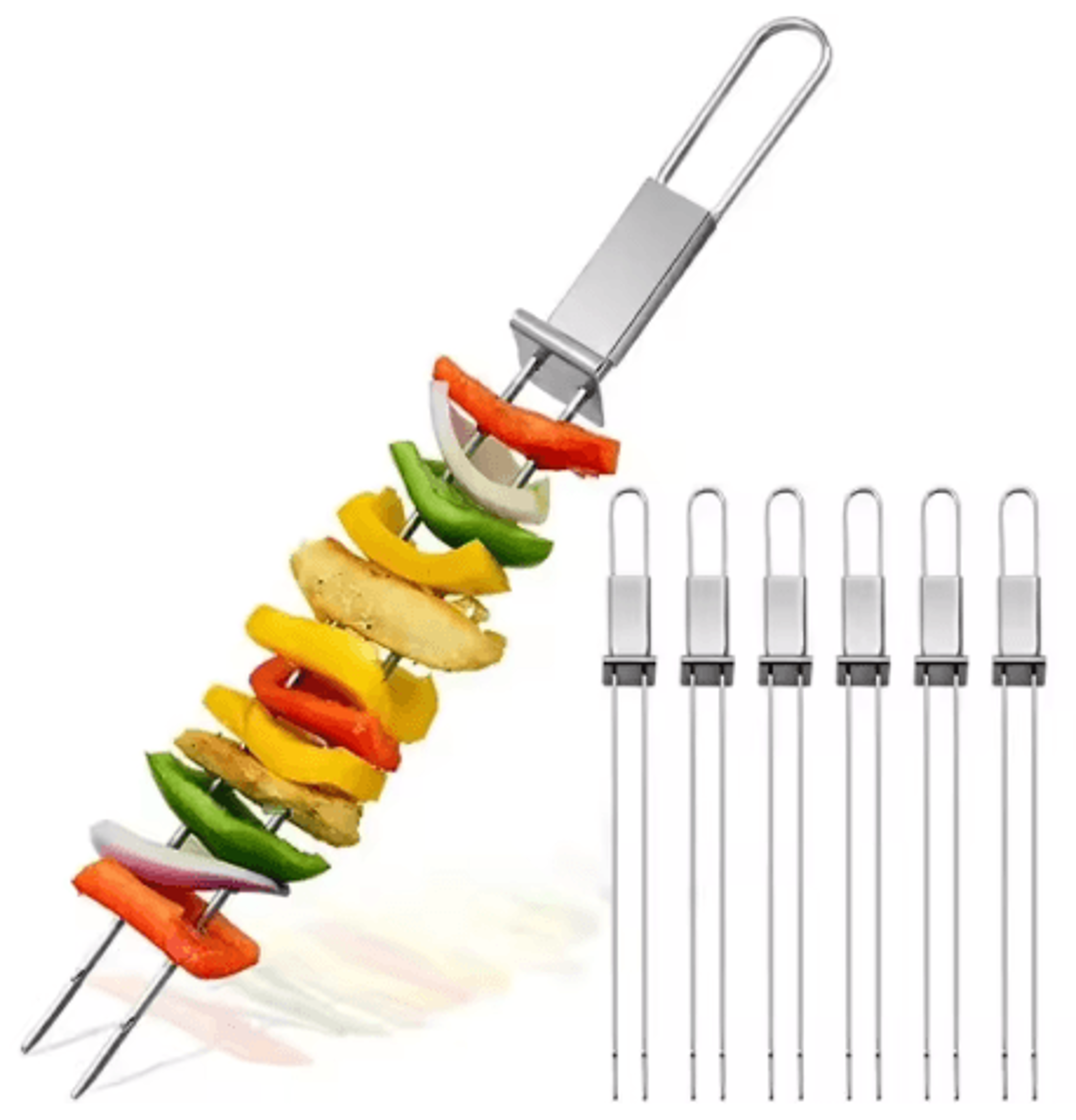 stainless steel bbq skewers set reusable grill skewers with storage tube for camping and picnics