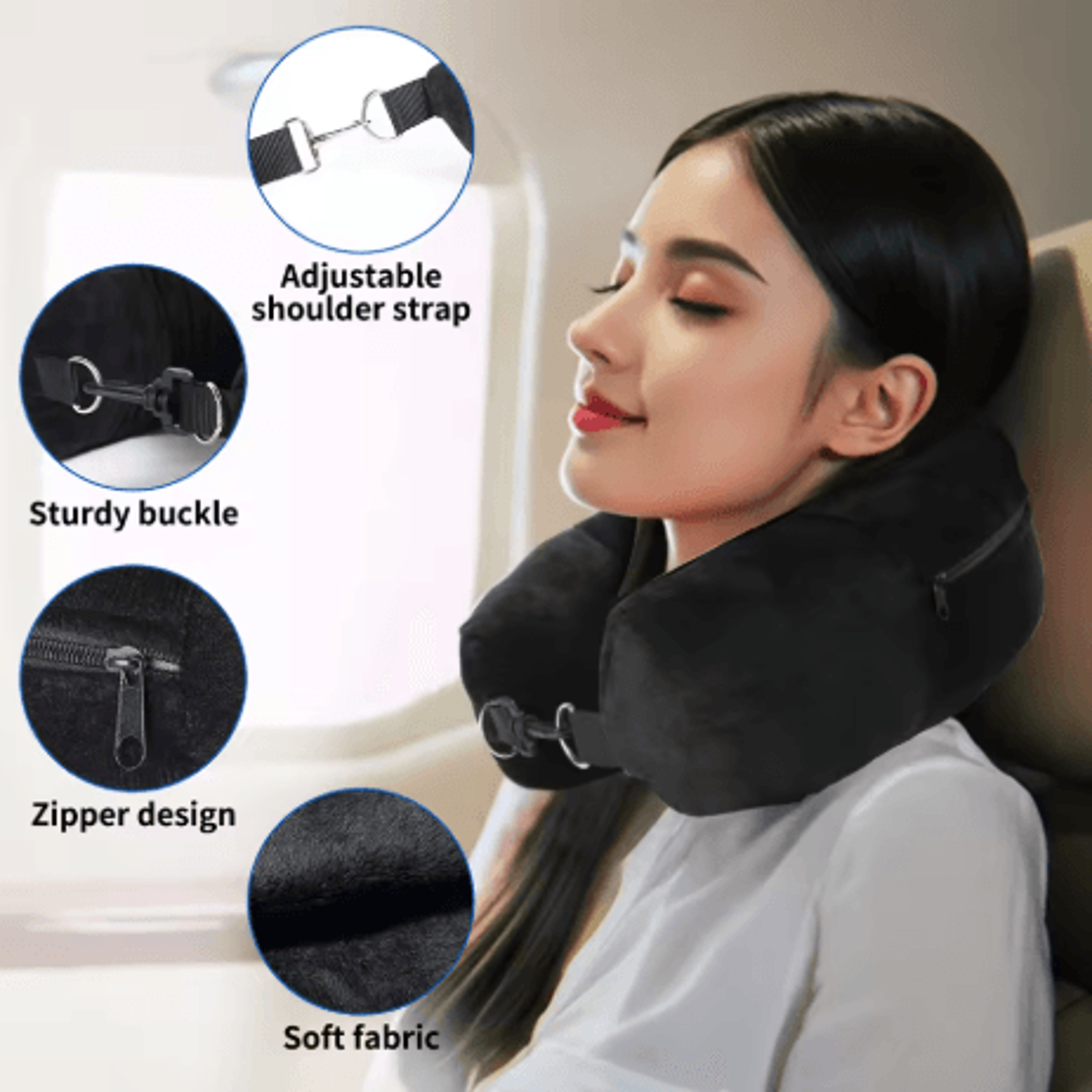 fillable u shaped travel neck pillow velvet pillowcase with extra storage bag for airplane travel