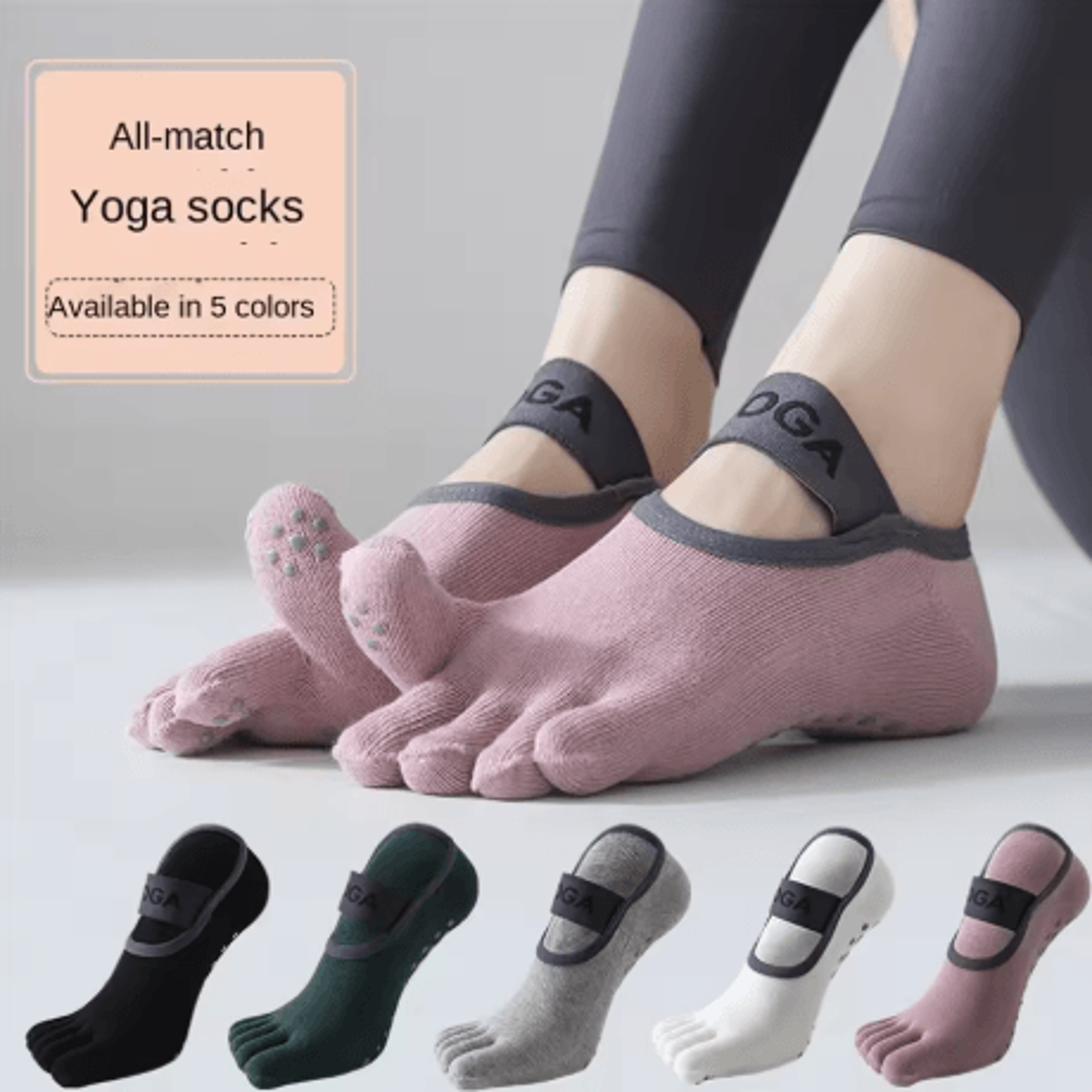 womens five finger yoga socks anti slip cotton fitness socks for pilates and training
