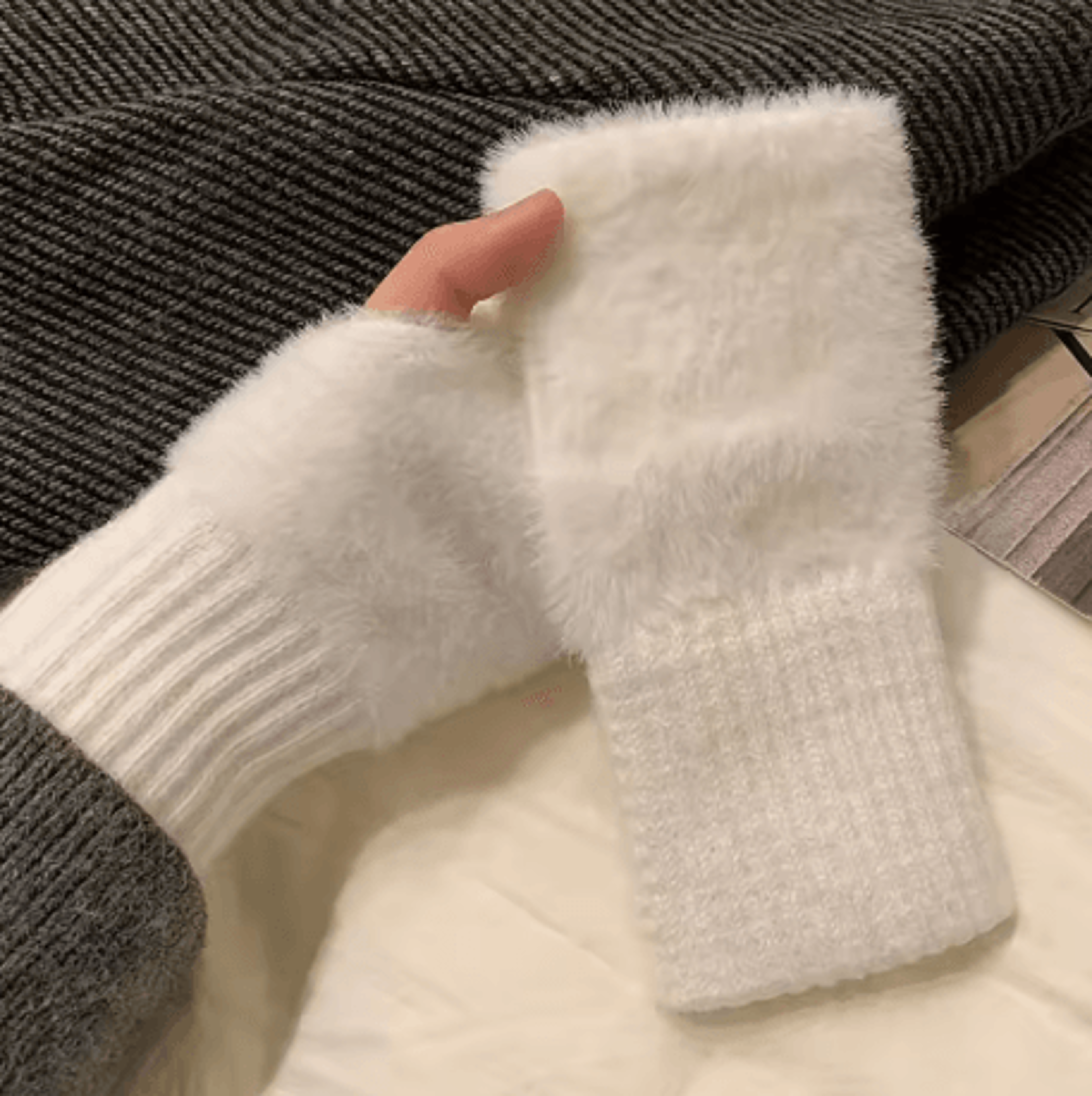 soft mink fleece fingerless gloves for women plush knitted wrist mittens for autumn and winter