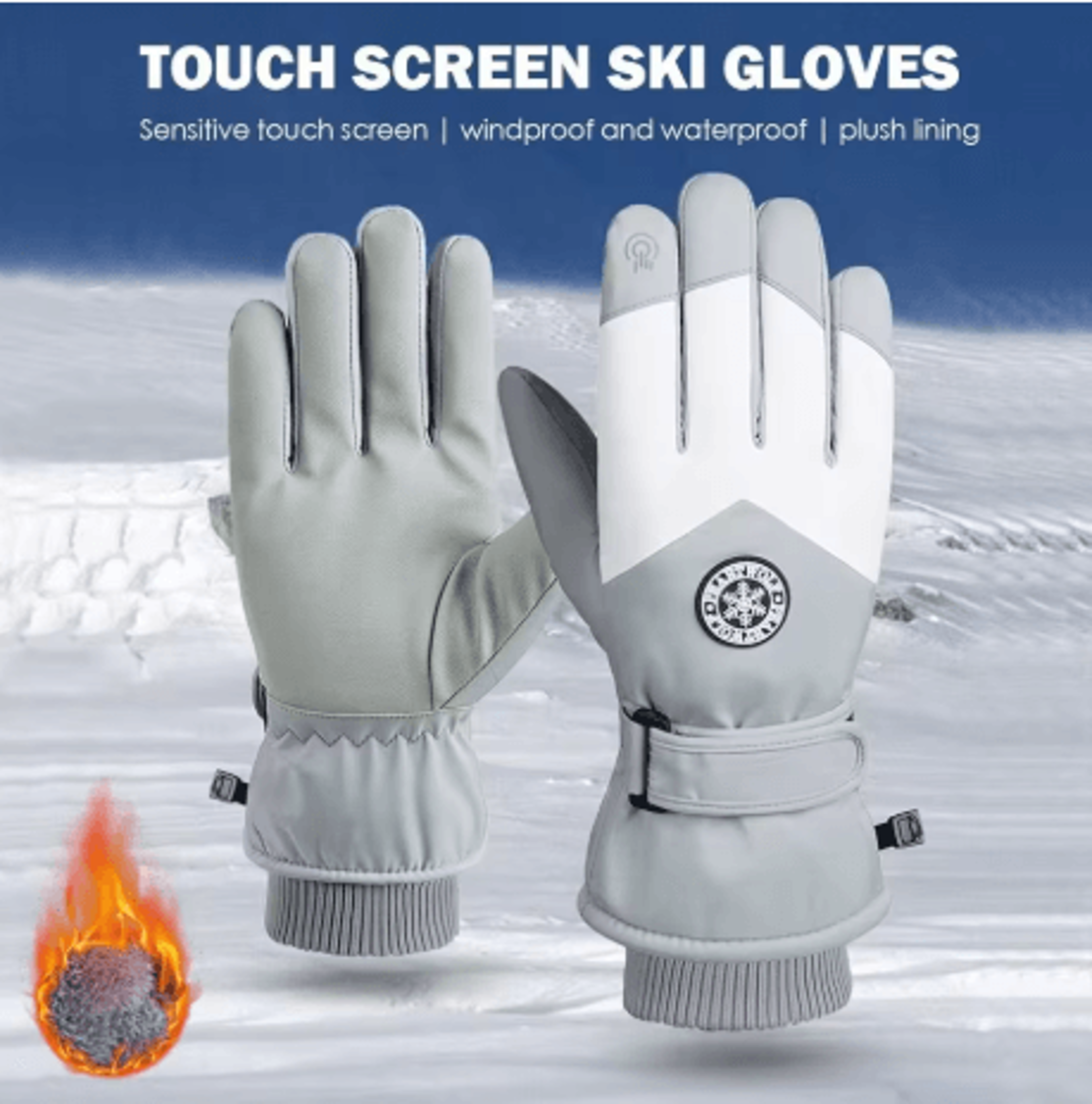 winter waterproof ski gloves touchscreen pu leather non slip snow gloves for motorcycle and cycling unisex