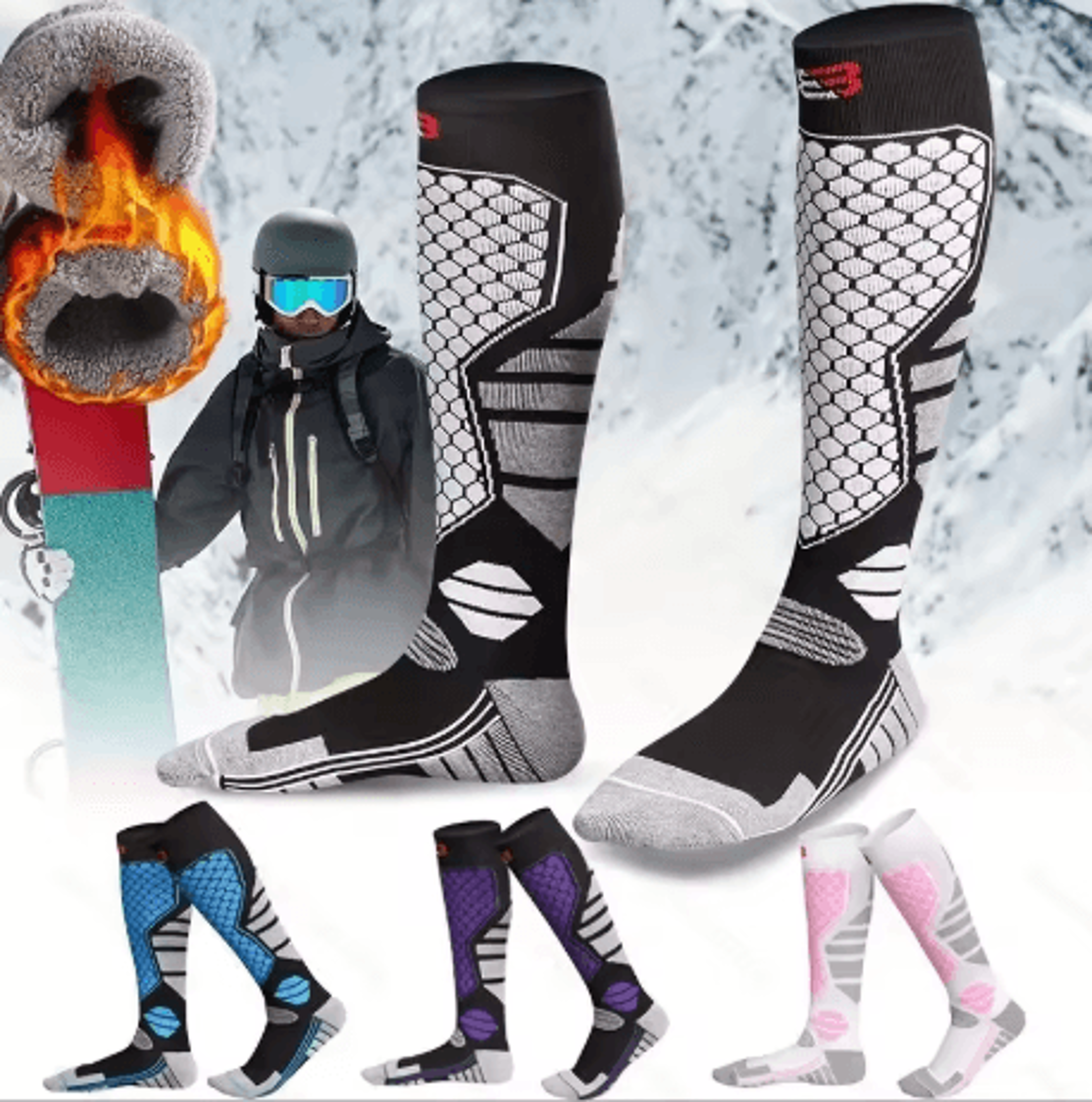 winter warm ski socks thermal anti slip compression knee high socks for skiing and snowboarding