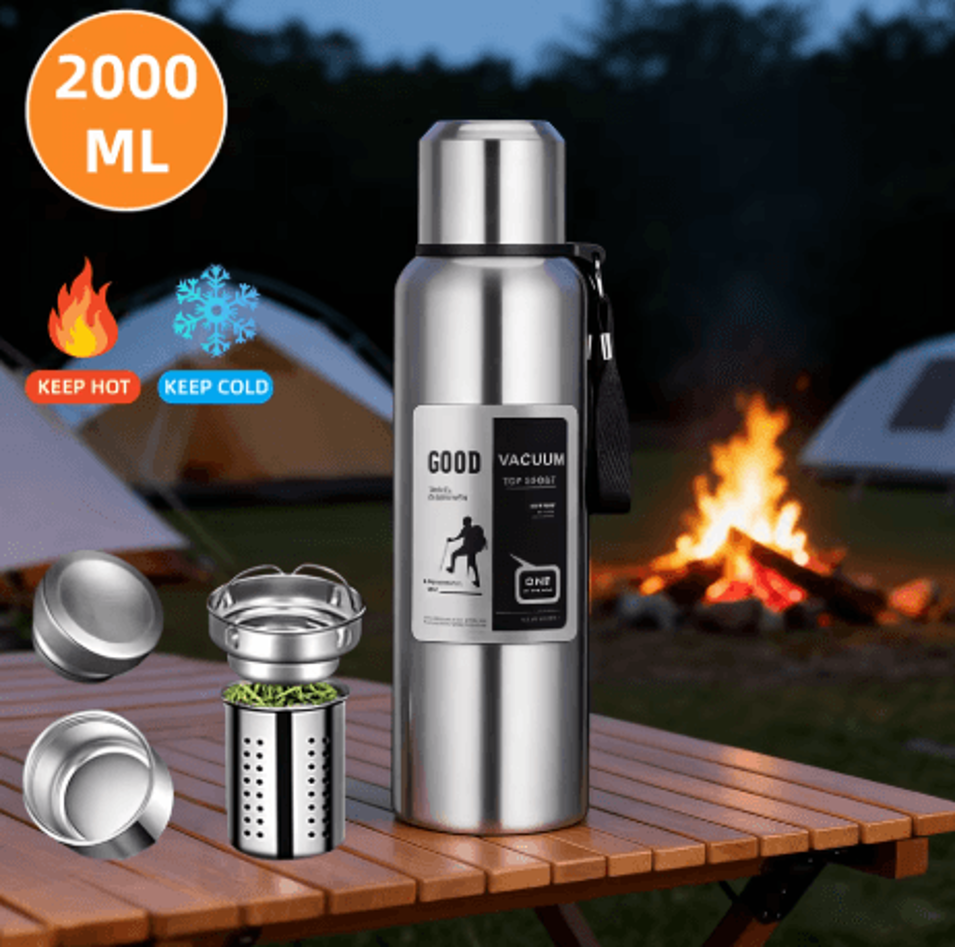 2000ml stainless steel thermal tumbler large capacity insulated water bottle for hot and cold travel