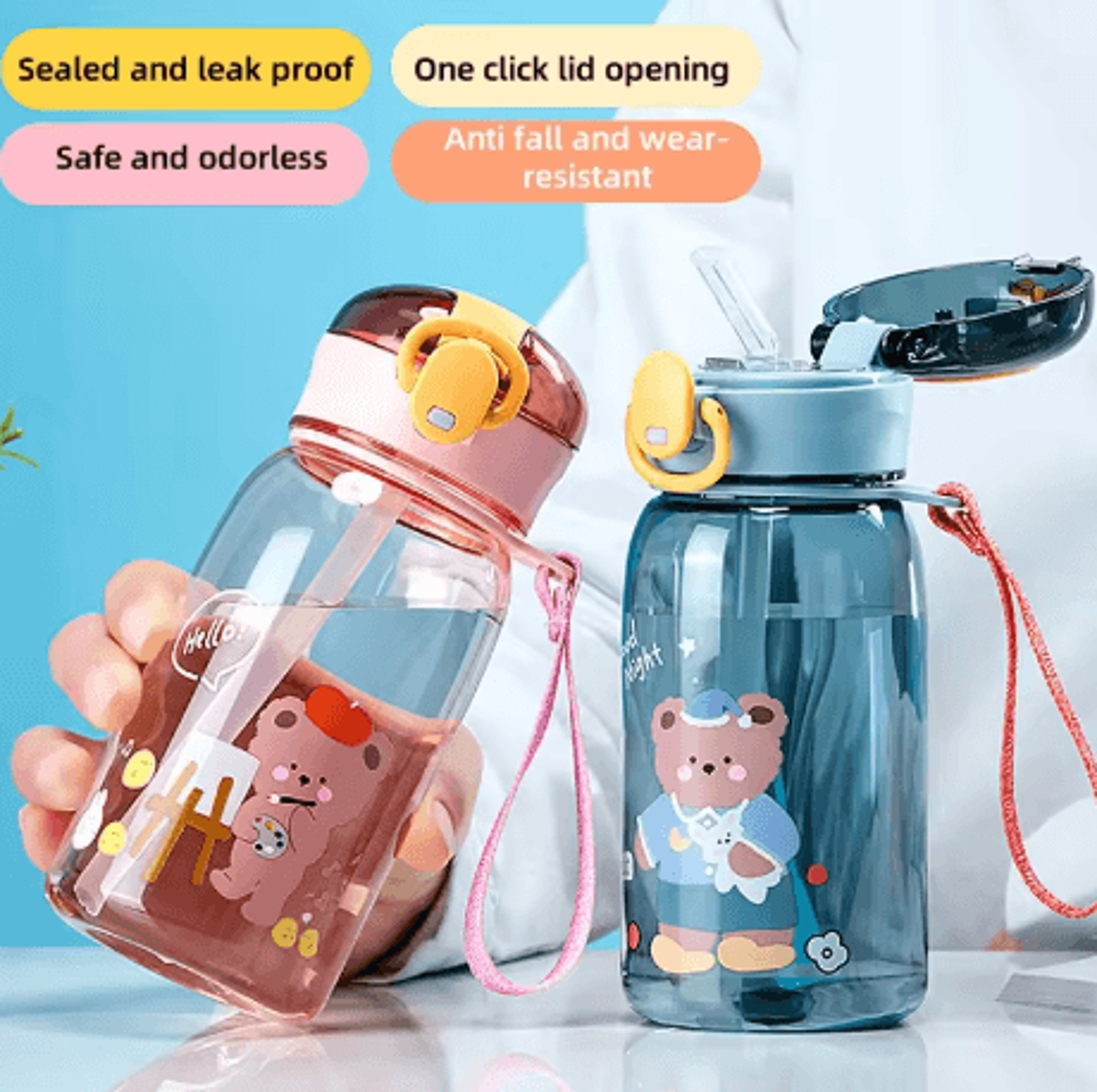 400ml kids cartoon sippy cup with straw leakproof portable water bottle for children